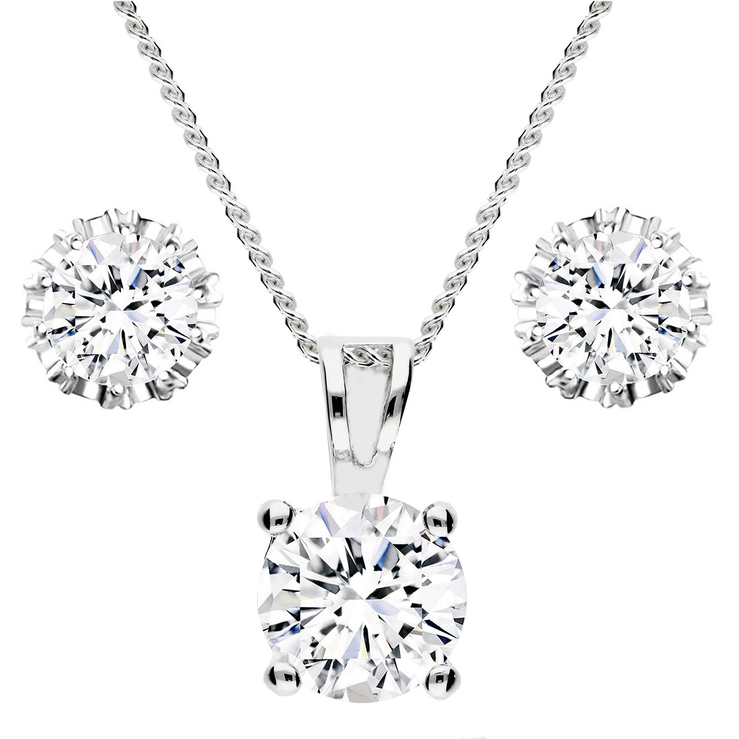 LÖB Ohrring und Ketten Set 750er Weißgold vergoldet Zirkonia Halskette Ohrr günstig online kaufen