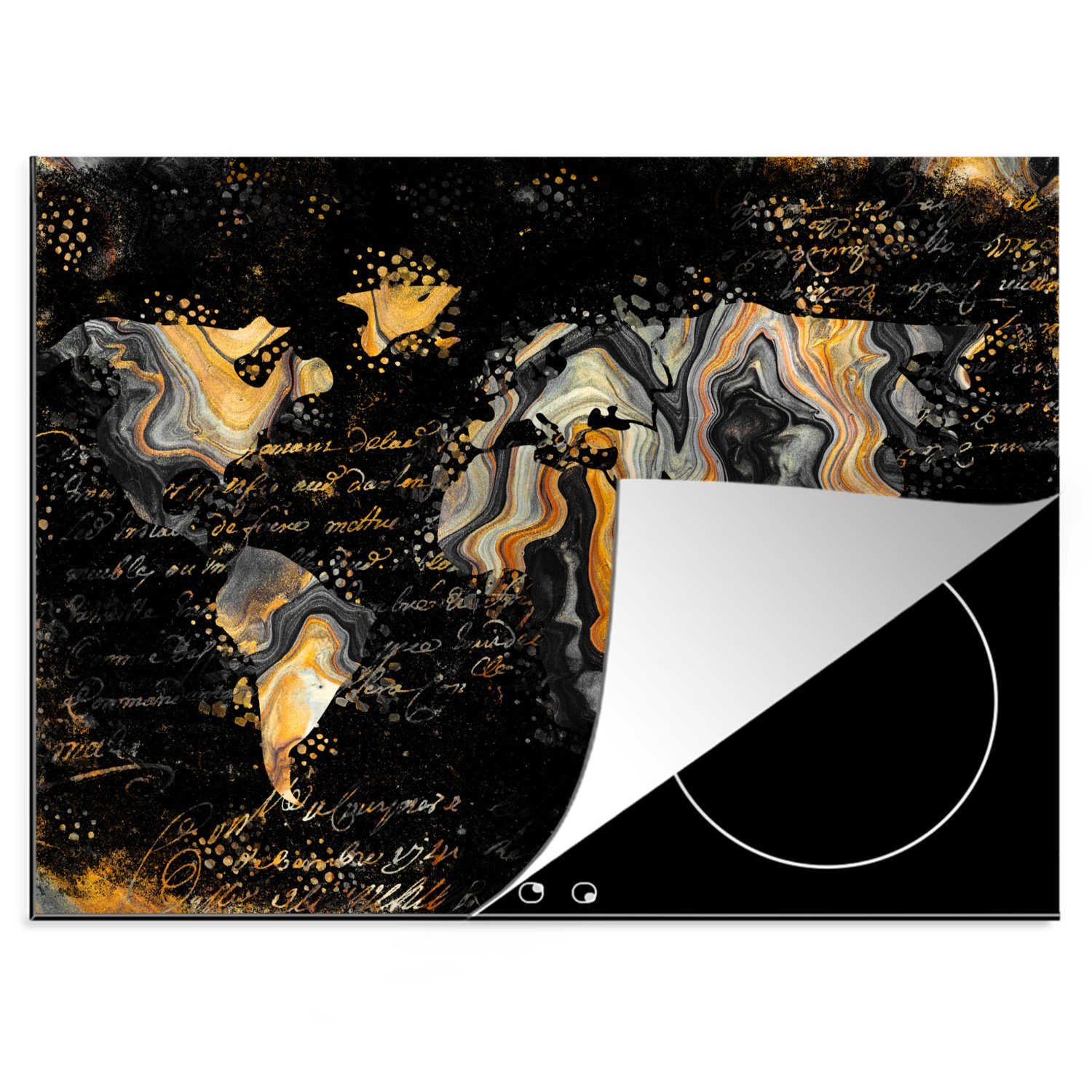 Farbe cm, Mobile Herdblende-/Abdeckplatte Marmor (1 Kalligraphie, - Arbeitsfläche - MuchoWow 70x52 Ceranfeldabdeckung nutzbar, Weltkarte - tlg), Vinyl,