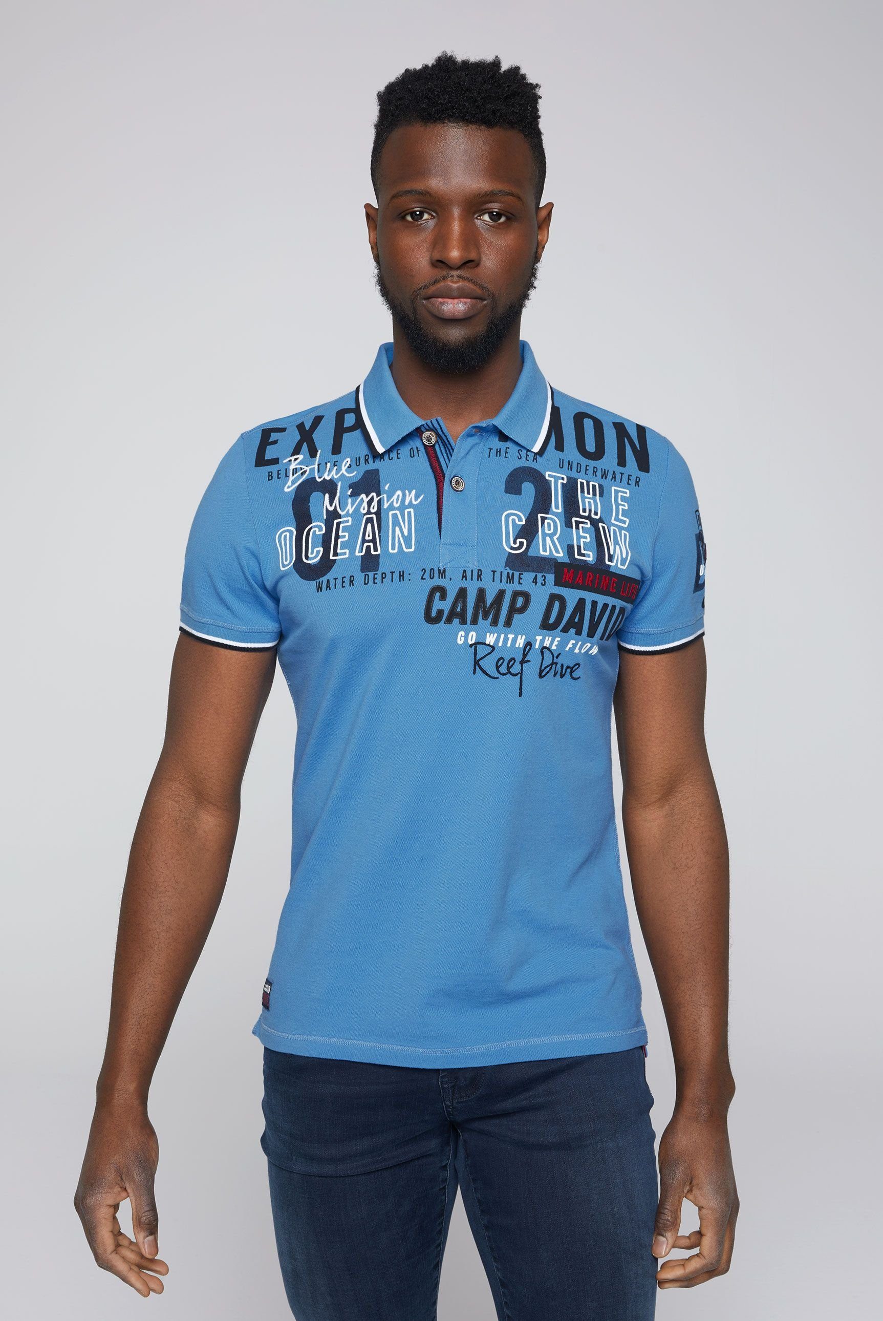 CAMP DAVID Poloshirt mit Logoprägung scuba blue