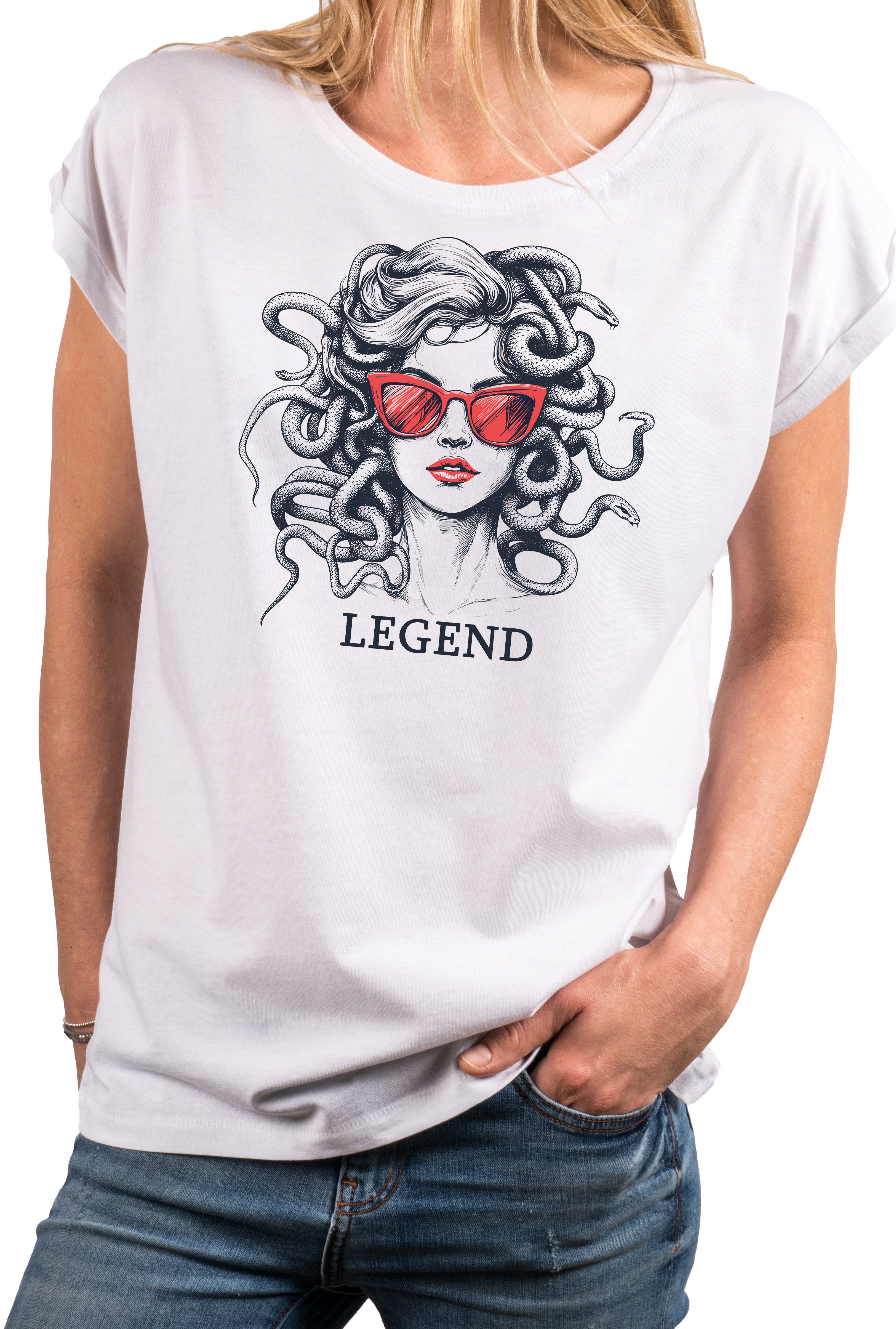 MAKAYA T-Shirt Medusa Damen-Top – Frauenmotiv mit Sonnenbrille & Schlangen günstig online kaufen