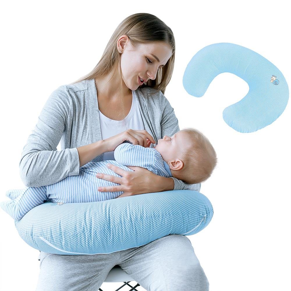 SEI Design Stillkissen Stillkissen klein Bezug, Stillhörnchen, 100% Schwangerschaftskissen Stillmond Baumwolle ozean-blau Bezug mit