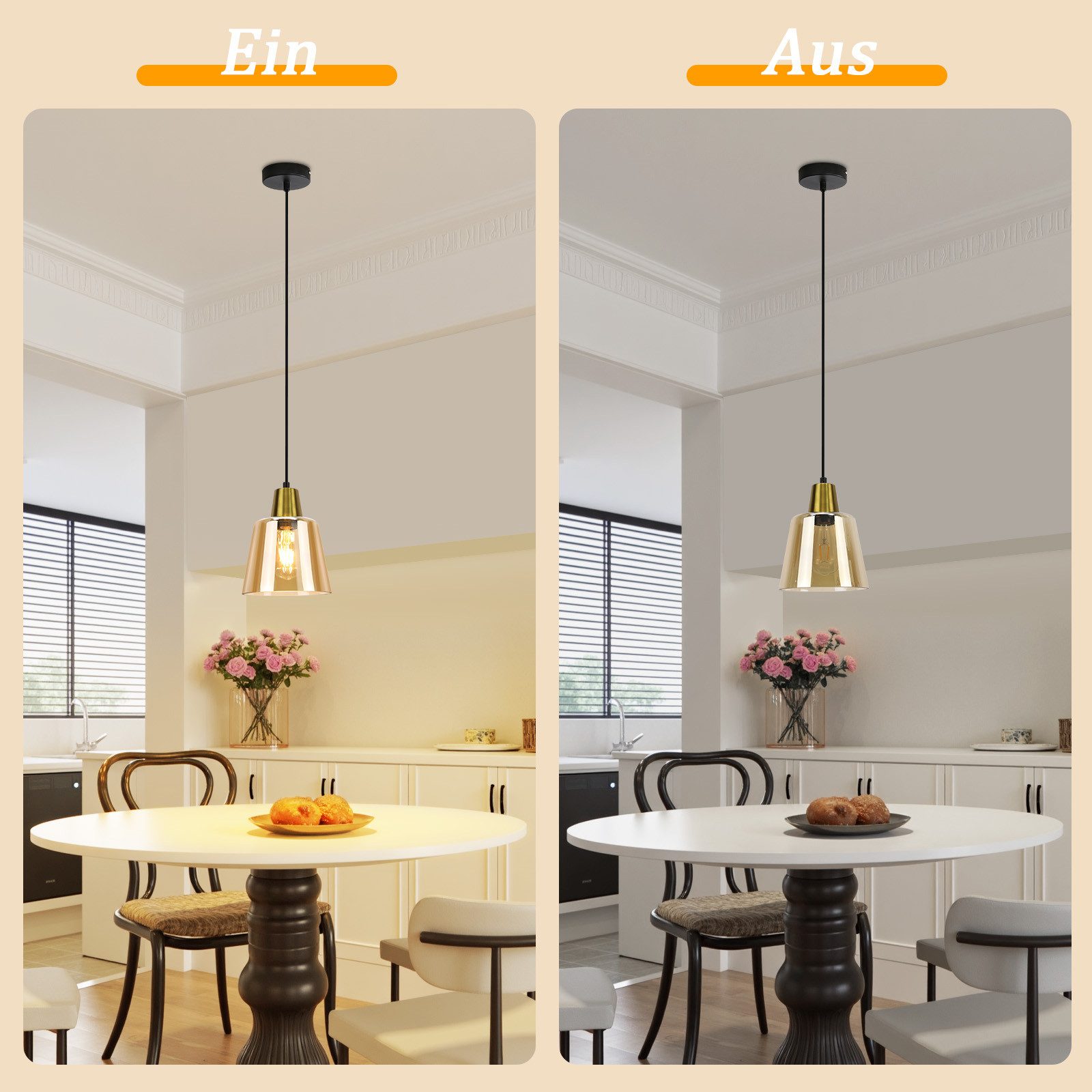 ZMH Pendelleuchte Esszimmer 1/3 Flammig E27 Transparent Hängeleuchte Schlafzimmer Hotel, Einfache Installation, ohne Leuchtmittel, Glas E27 Hängeleuchte Retro Esszimmerlampe