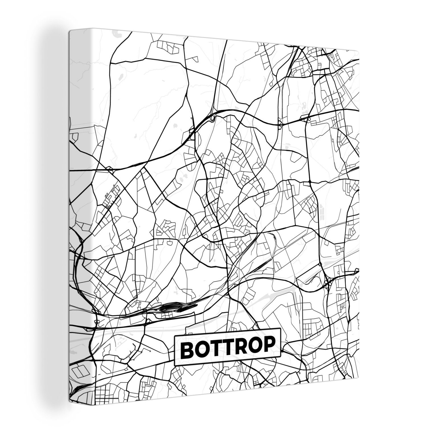 OneMillionCanvasses® Leinwandbild Bottrop - Karte - Stadtplan, (1 St), Leinwand Bilder für Wohnzimmer Schlafzimmer
