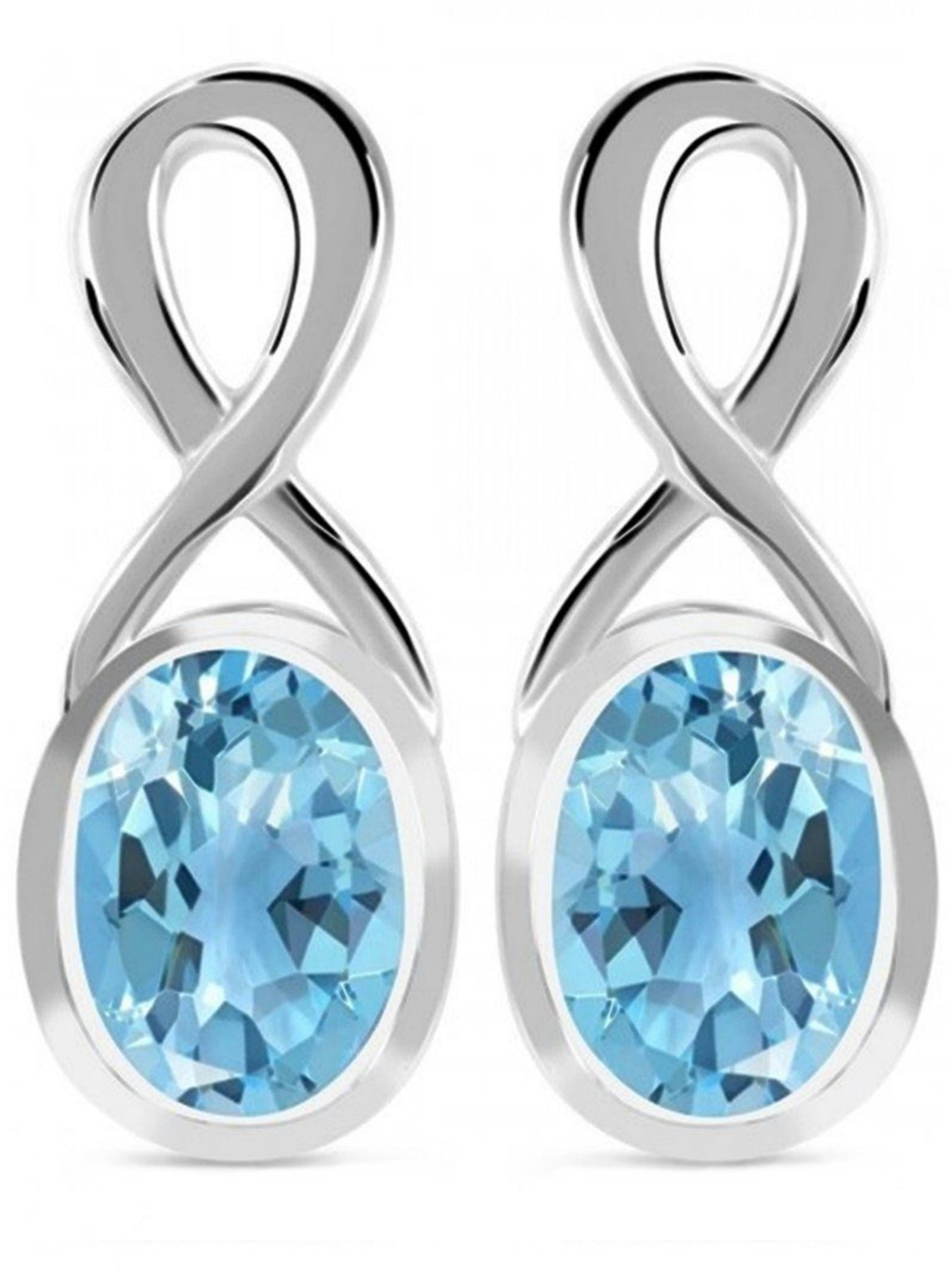 Valentinstagsgeschenk Goldene Hufeisen Paar Ohrstecker Unendlichkeit echter Blautopas Ohrstecker 925 Silber mit Edelsteine, Edelsteinschmuck für Damen