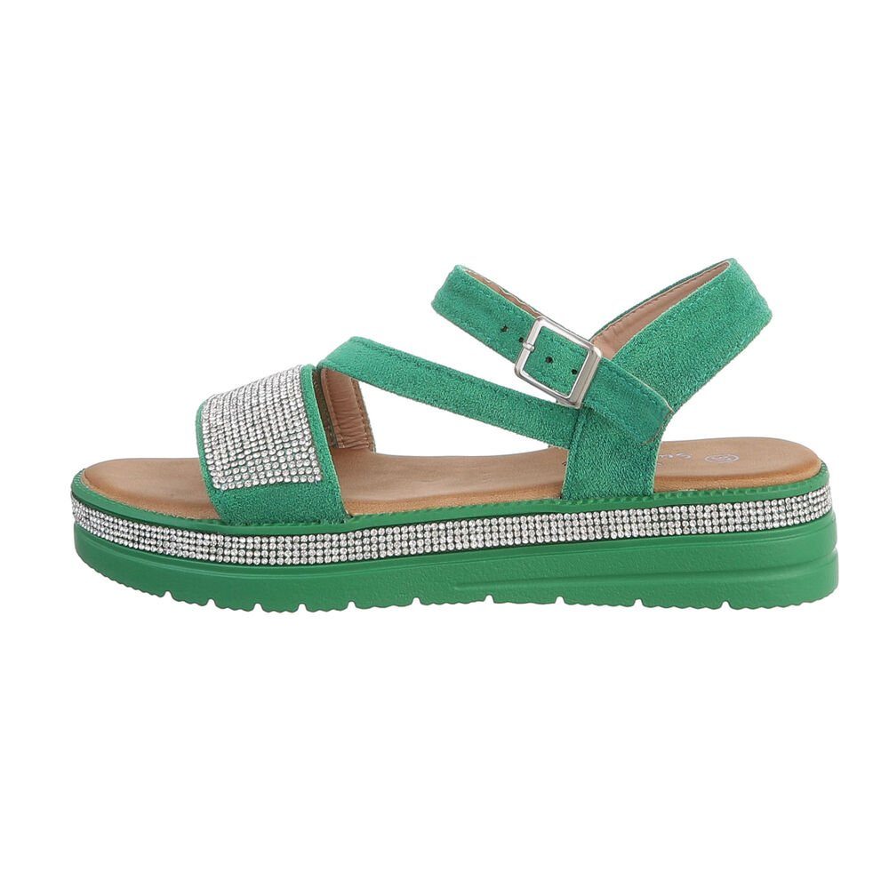 Ital-Design Damen Freizeit Riemchensandalette Flach Plateausandaletten in Grün