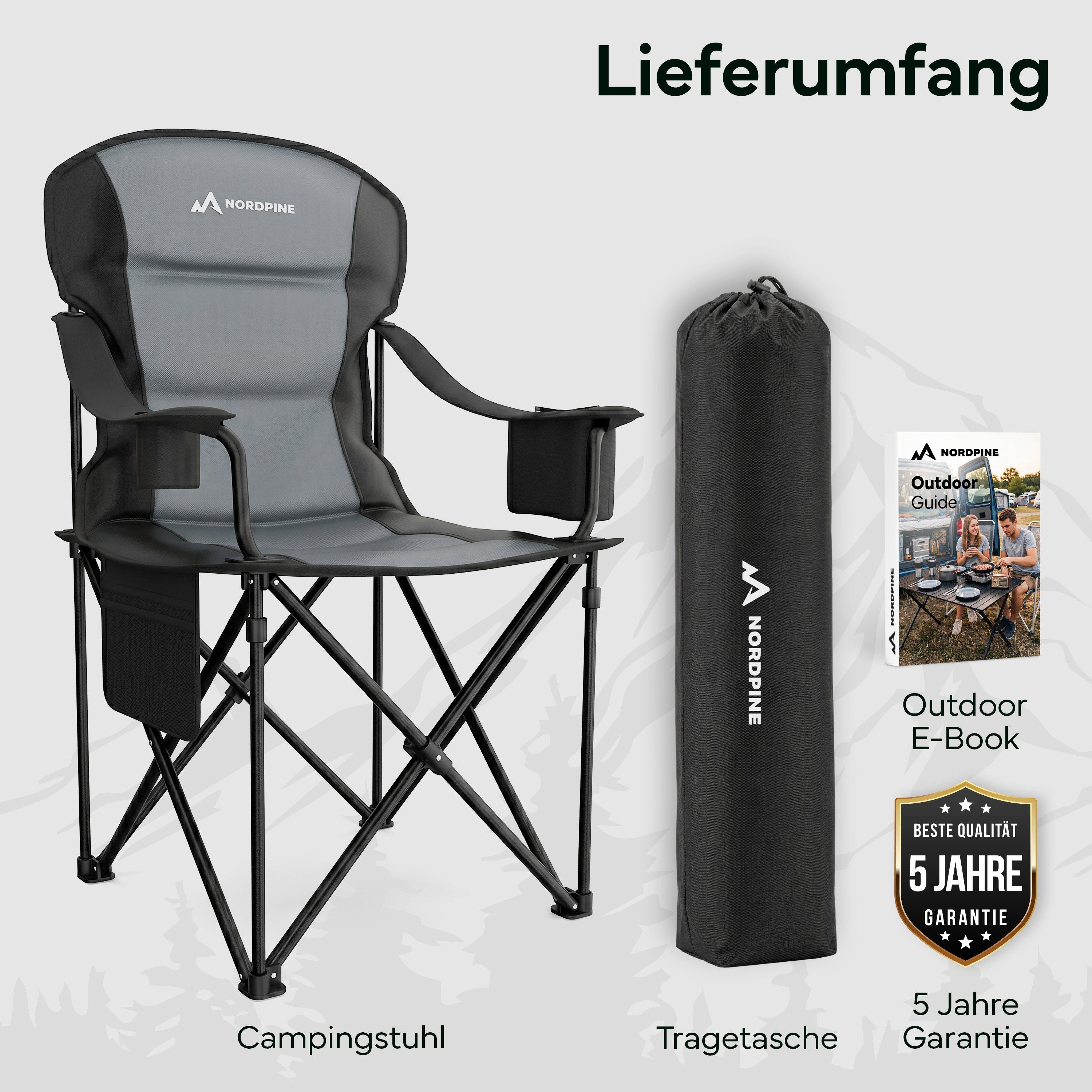 NEOLYMP Campingstuhl Faltbarer Campingstuhl bis 250 kg mit Kühltasche & Getränkehalter