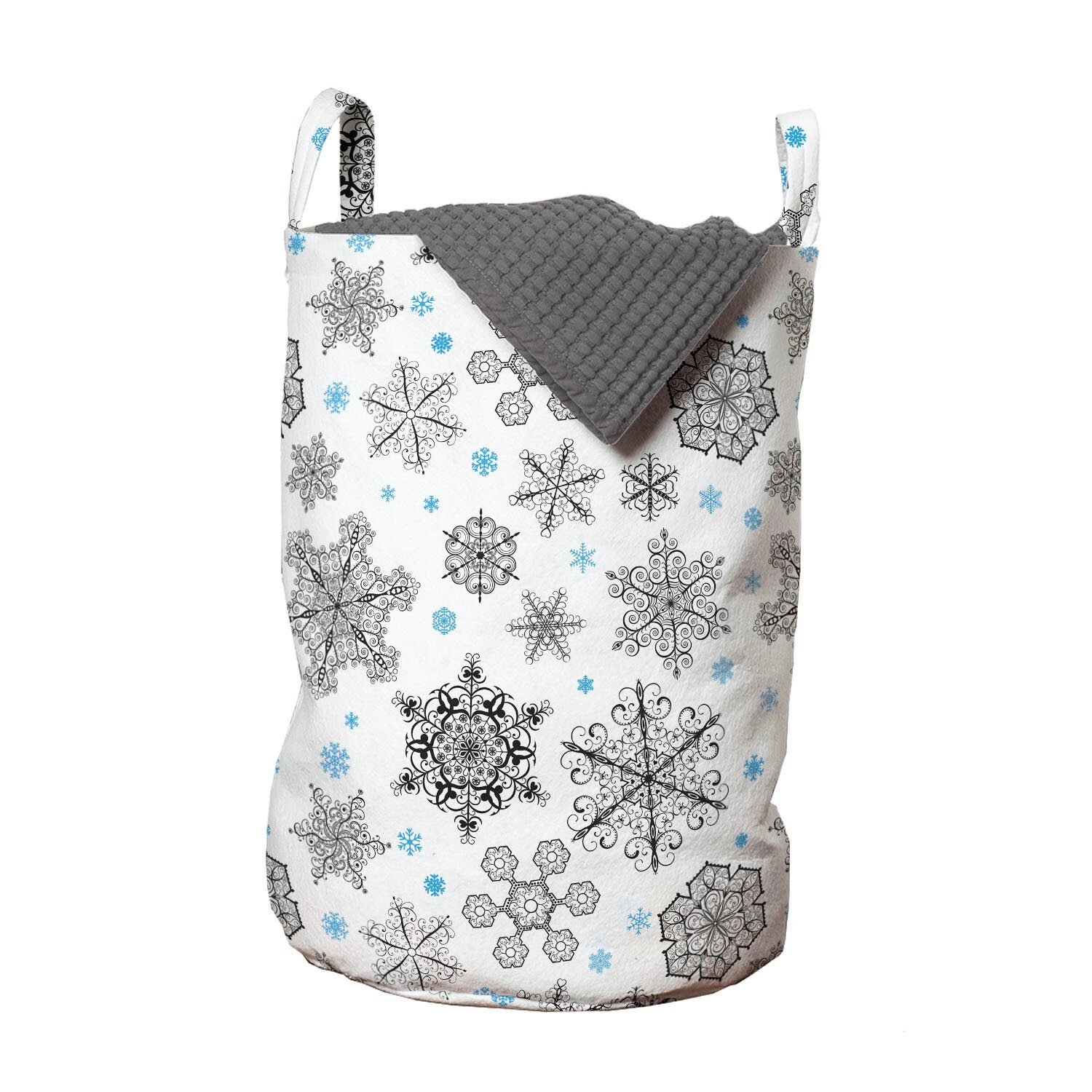 Abakuhaus Wäschesäckchen Wäschekorb mit Griffen Kordelzugverschluss für Waschsalons, Schneeflocke Spitze Art-Winter