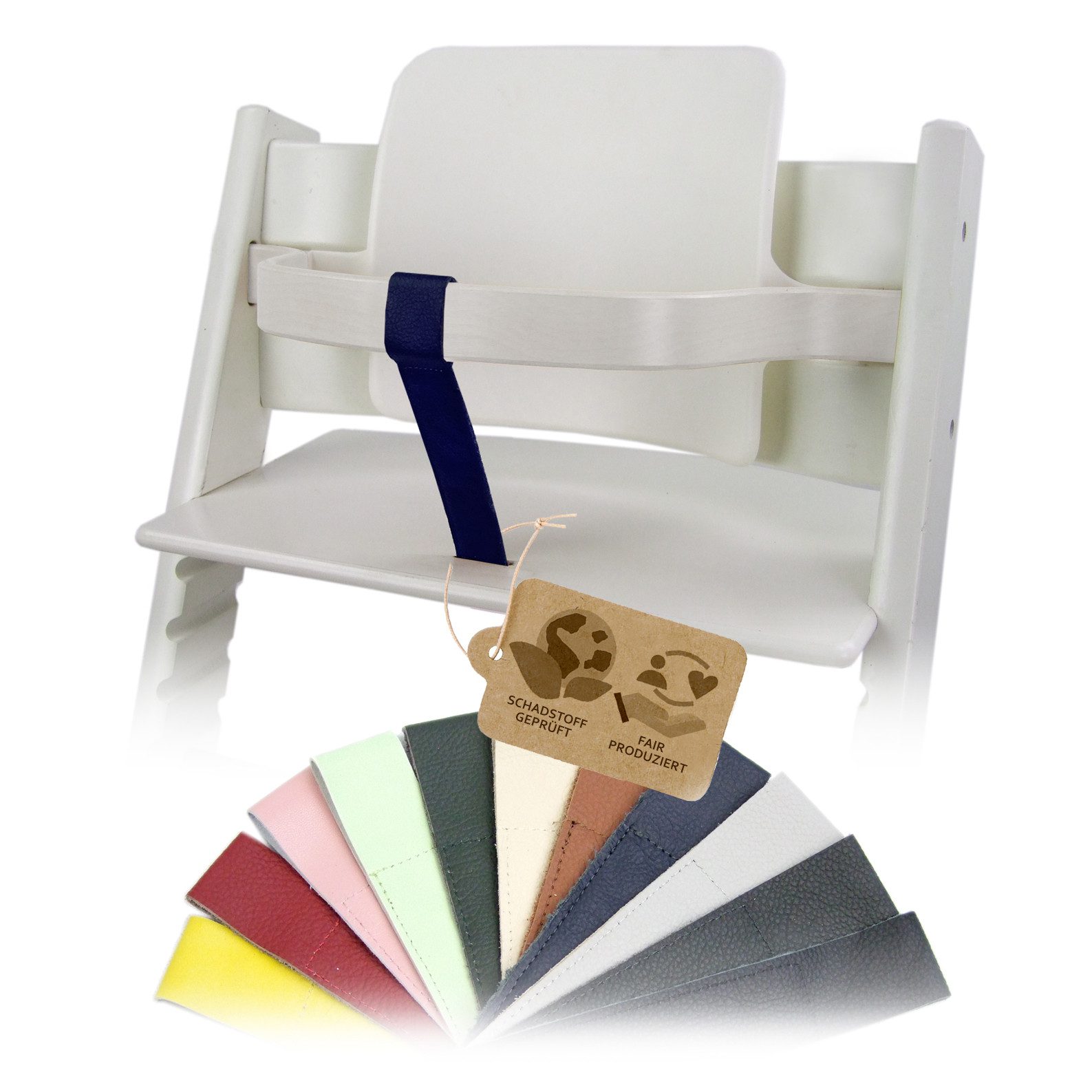 BambiniWelt by Rafael K. Leder Schrittgurt kompatibel mit Stokke Tripp Trapp Hochstuhl-Gurt, Echtleder, Öko-Leder, abwaschbar - naturbelassen - wohlriechend