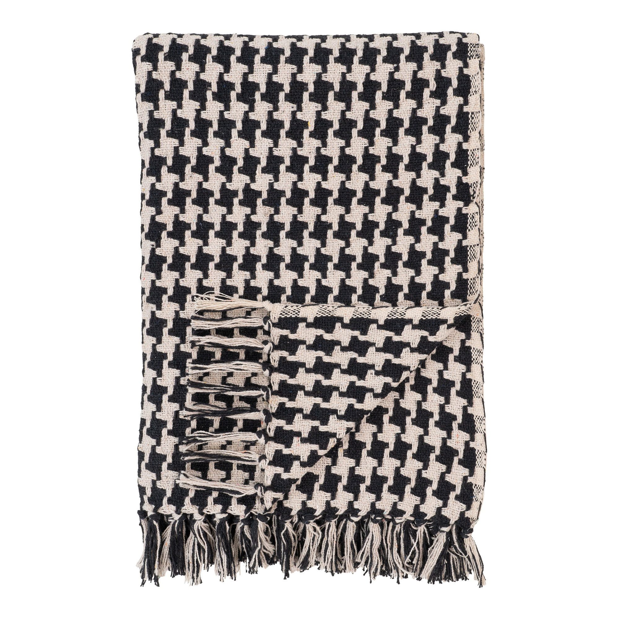 Plaid Plaider Decke 180 x 130 cm Schwarz-Beige, tinkaro, Wärmende Wohndecke aus Baumwollmix für Sofa und Sessel im Wohnzimmer