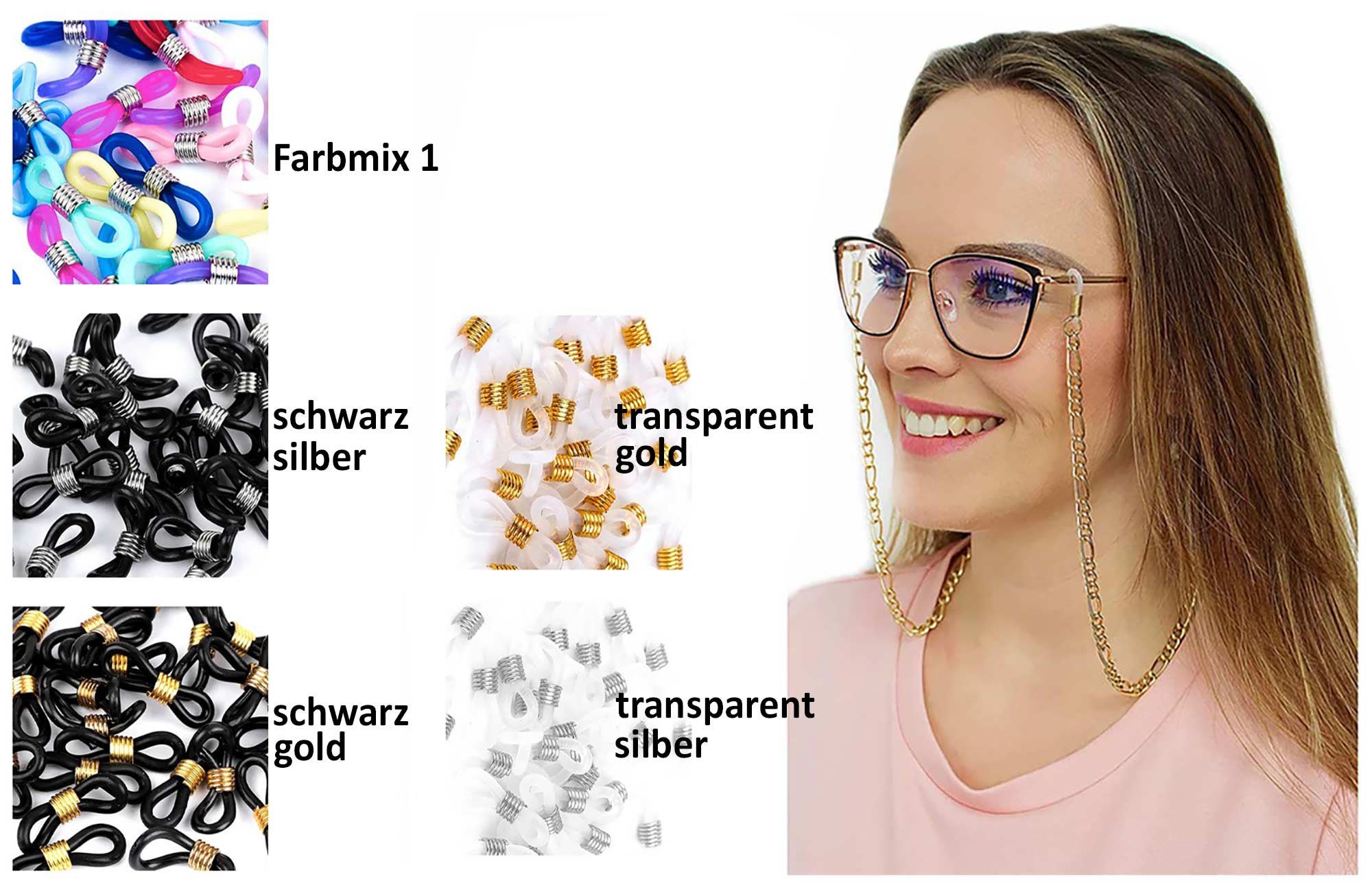 maDDma Brillenband 30 Gummischlaufen Ösen für Brillenband Brillenkette, schwarz gold
