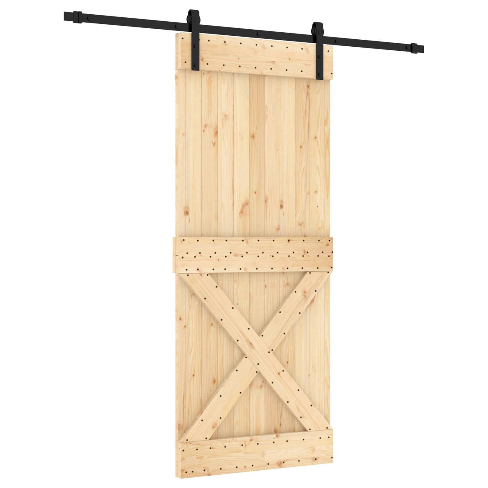 Schiebetür Schiebetür Natürlich und Schwarz 85 x 210 cm Massivkiefer