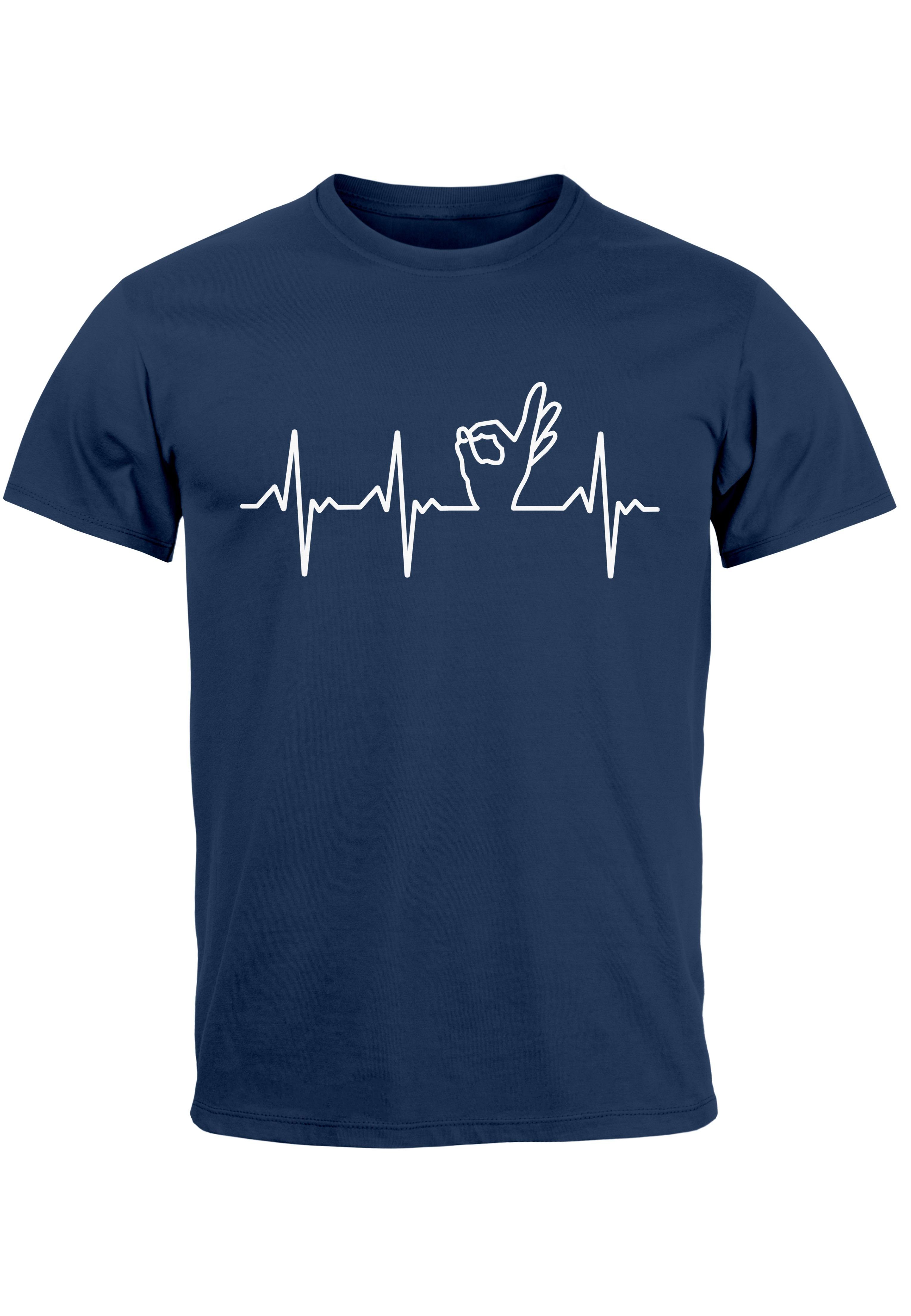 MoonWorks navy T-Shirt Lochspiel Print-Shirt Aufdruck Handzeichen Reingeschaut mit Print H Herren Bongoloch