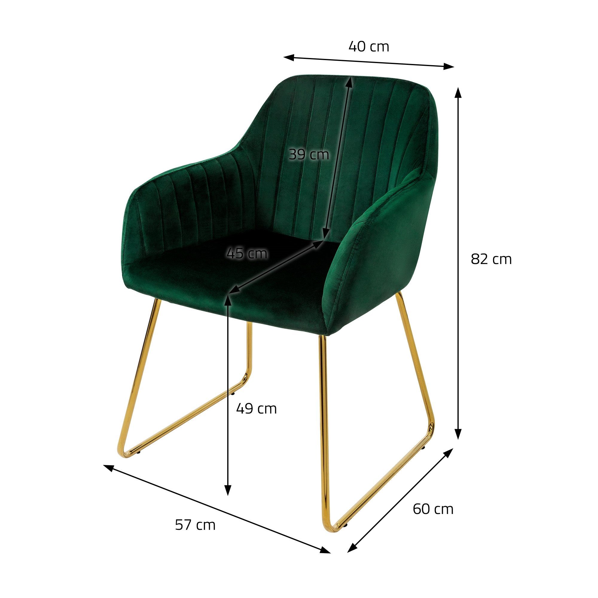 ML-DESIGN Stuhl Küchenstühle Polsterstühle Wohnzimmerstühle, 4er Samtbezug Set Grün Metallbeine ergonomisch