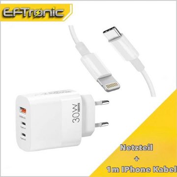EFTronic USB C Schnell Ladegerät für Samsung Laptop 30W mit IPhone Ladekabel USB-Ladegerät (100cm Lightning Kabel iPhone Ladekabel, 1-tlg., Power Adapter, für iPhone 11 12 13 14 Pro Max Mini SE)