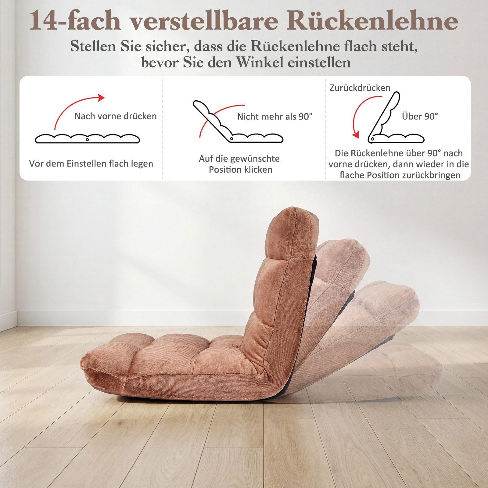 COSTWAY Relaxsessel, Bodensessel gepolstert mit verstellbarer Rückenlehne 150kg