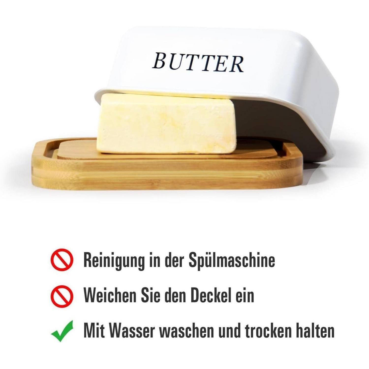 LuxusKollektion Butterdose Butterdose mit Holzdeckel für 250g Butter Edelstahl