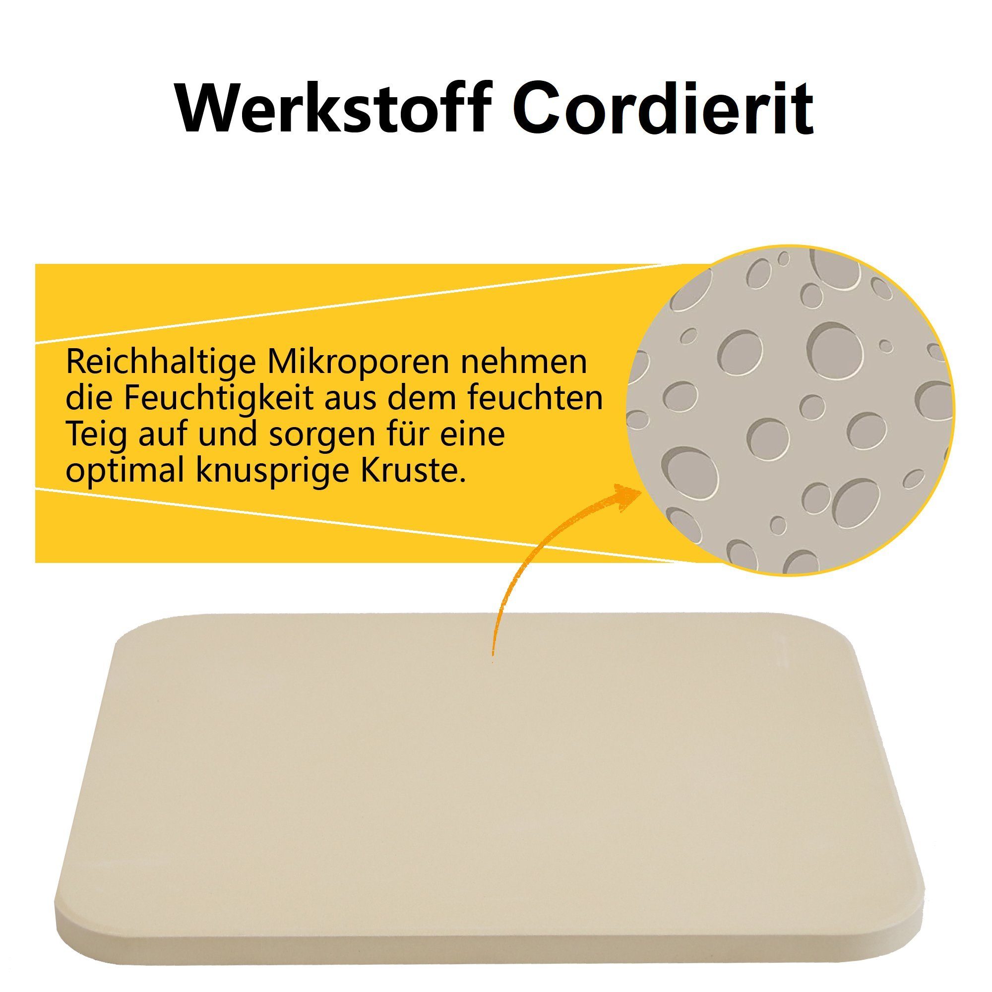 Melko Pizzastein Brotbackstein Pizzastein aus Cordierit 30x38 CM für Gasgrill Steinofen, Cordierit, (Stück, 1-St., Stück), Geruchlos, nicht verformend – Bild 5 von 5