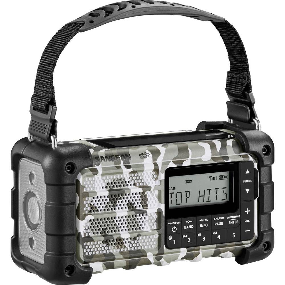 Sangean A500555 Radio (Taschenlampe, wiederaufladbar, Akku-Ladefunktion, Solarpanel)