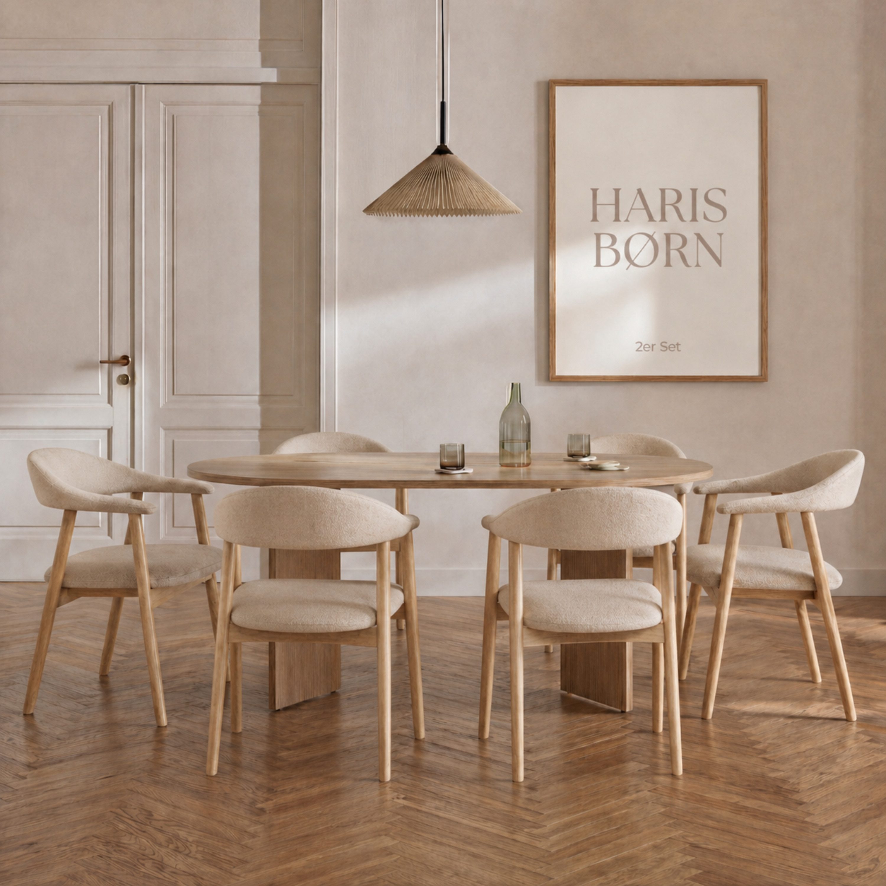 Haris Børn Esszimmerstuhl mit Armlehne ELIN (Massiv Eiche) - Polsterstühle für Esszimmer (Set, 8 St), Premium Esszimmer Stühle & Esstisch Stühle - Moderner Polsterstuhl