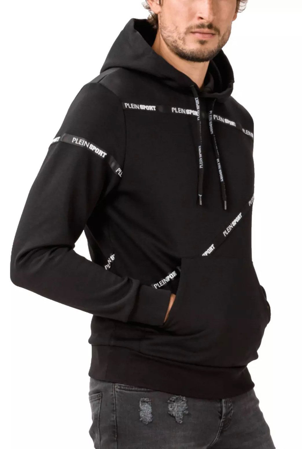 PHILIPP PLEIN Hoodie Herren Kapuzen Swetashirt mit Logo Streifen Kapuze mit Kordelzug, gummiertes patch, Kängurutasche, Logo Streifen
