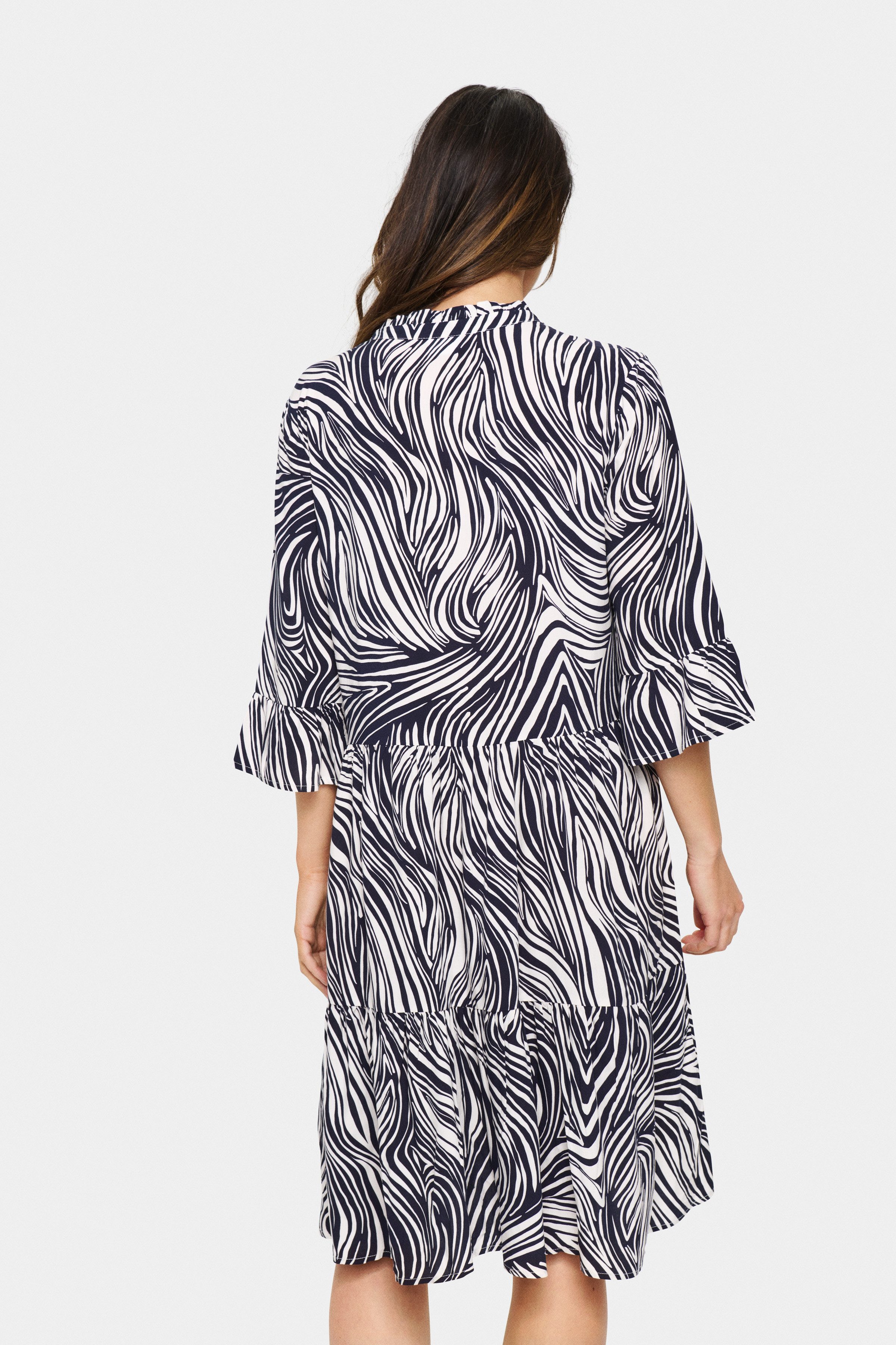 Saint Tropez Blusenkleid EdaSZ Dress Sommerkleid, Tunikakleid mit Volant und 3/4 Ärmel