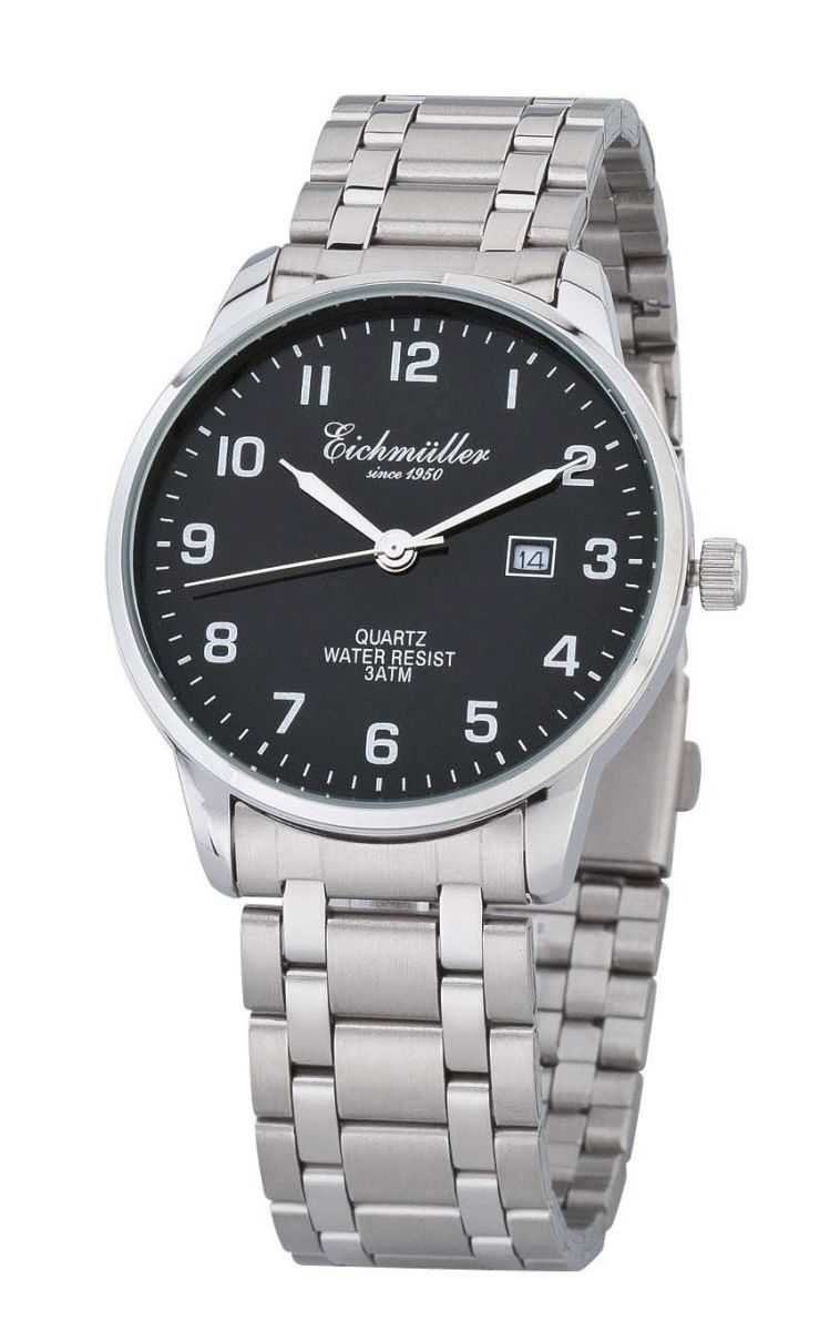 Eichmüller Quarzuhr Herrenuhr 7030-02 silberfarben/schwarz Metallband 40 mm