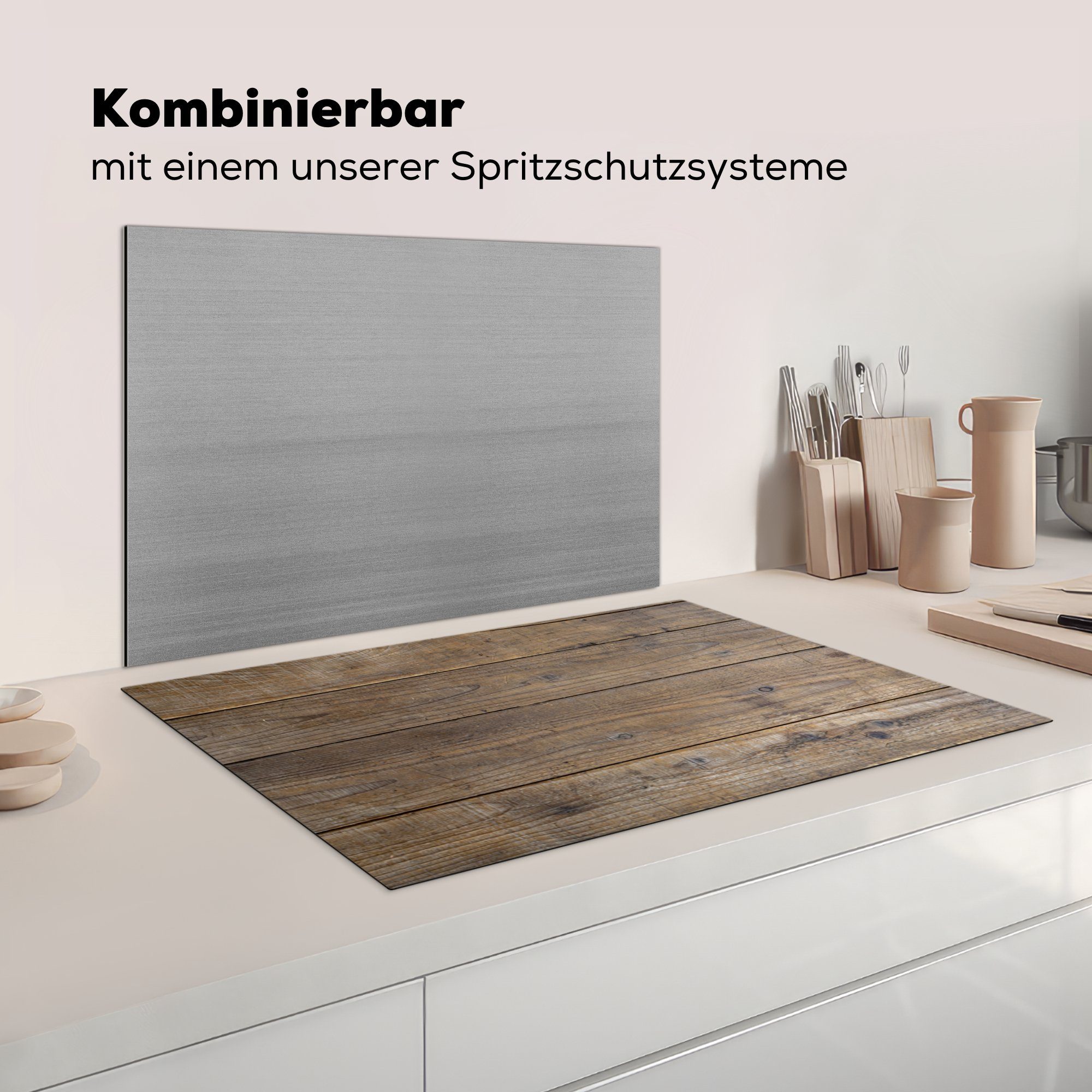 cm, Struktur, Induktionskochfeld 81x52 küche, Holzbretter tlg), besonderen Ceranfeldabdeckung (1 mit Herdblende-/Abdeckplatte Vinyl, einer für Schutz MuchoWow die