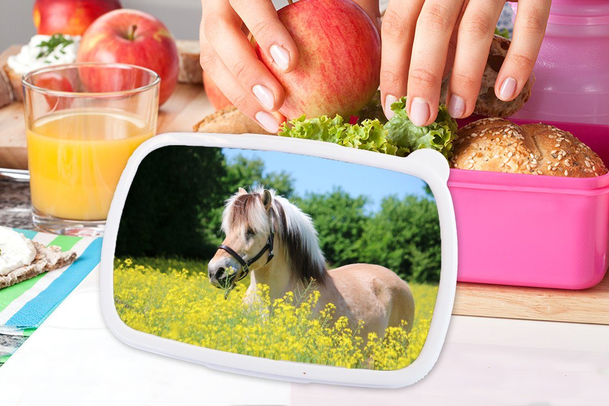 Snackbox, - Blumen Brotbox - Erwachsene, Kunststoff, rosa Brotdose für (2-tlg), Mädchen, Kunststoff Lunchbox Pferd Gelb, Kinder, MuchoWow