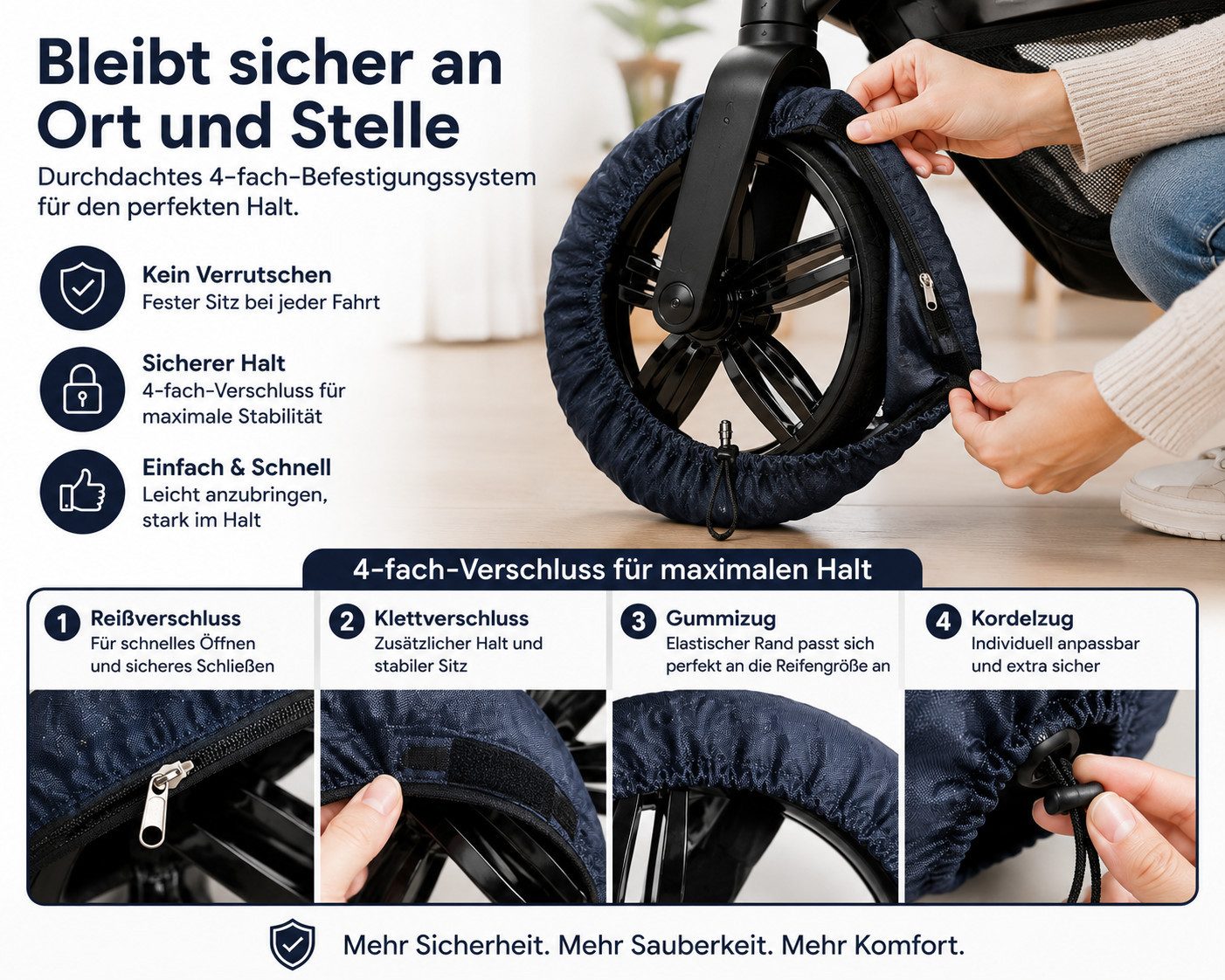 Best for Home Fußsack Kinderwagen-Reifenschutz, 4er Set, Radschutz für gleich große Räder (Radabdeckungs-Set, 4-tlg., 4 Radabdeckungen für Kinderwagenräder), el – Bild 3 von 5