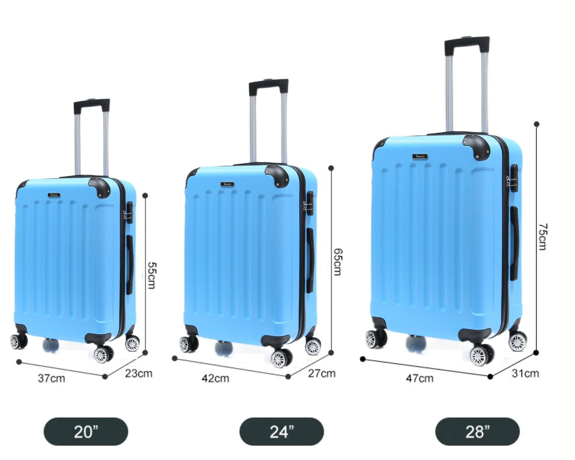 Cheffinger Kofferset Reisekoffer Koffer 3 Skyblue Trolley Set (3 Handgepäck, Hartschale tlg) Kofferset tlg