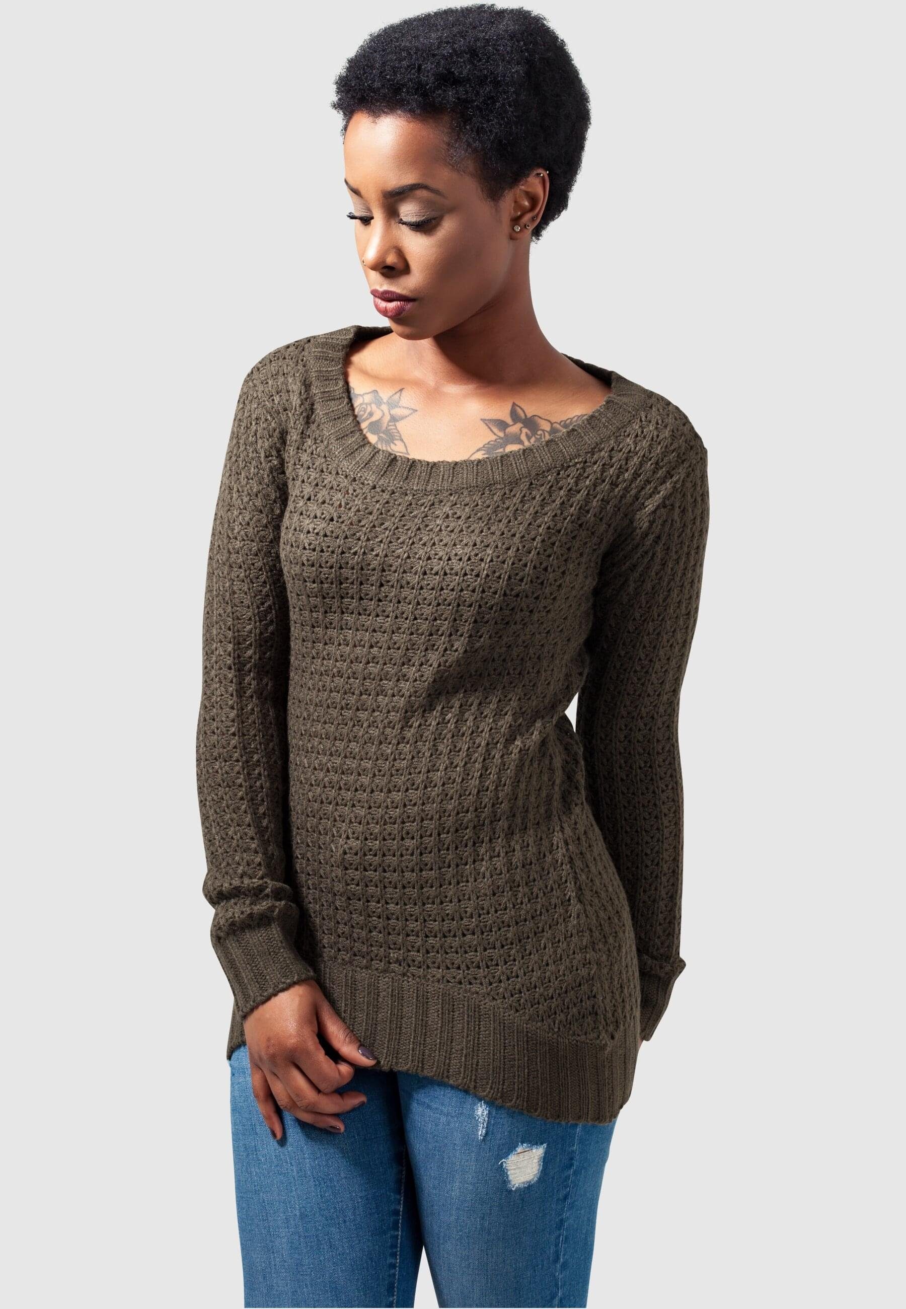 CLASSICS Sweater Ladies Kapuzenpullover olive URBAN Damen (1-tlg) Long Wideneck