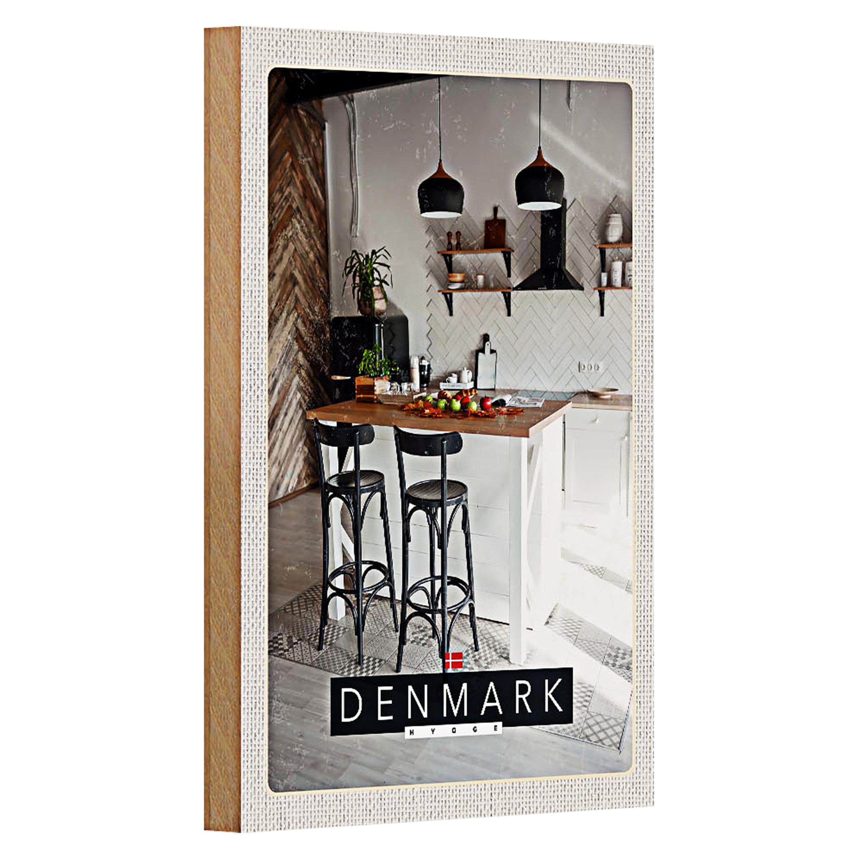 Roomando Holzbild Reise 12x18cm Dänemark Kücheninsel Stühle Teppich