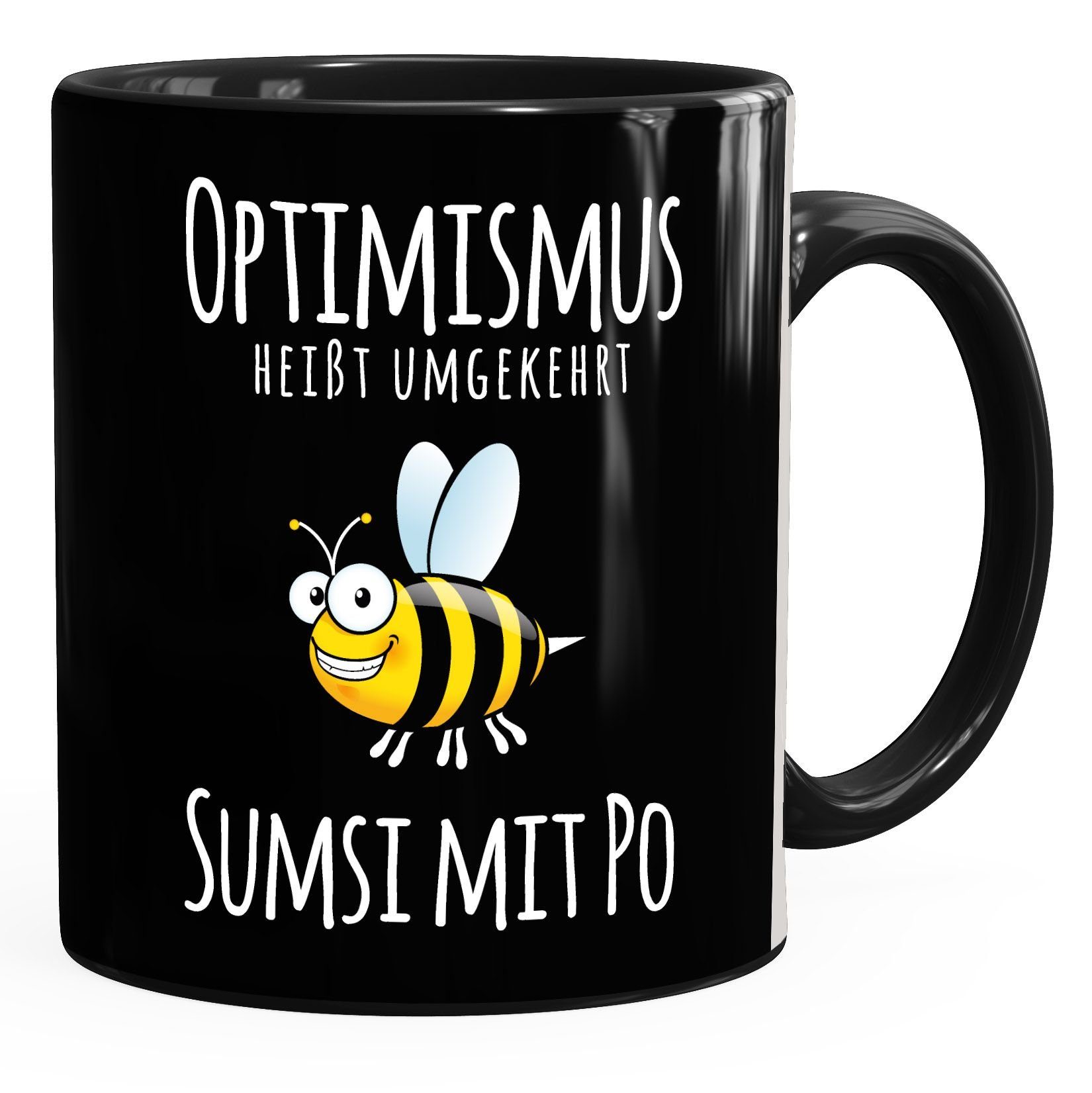 MoonWorks Tasse Kaffee-Tasse Spruch Optimismus heisst umgekehrt Sumsi mit Po Bürotasse Motiv Biene MoonWorks®, Keramik schwarz