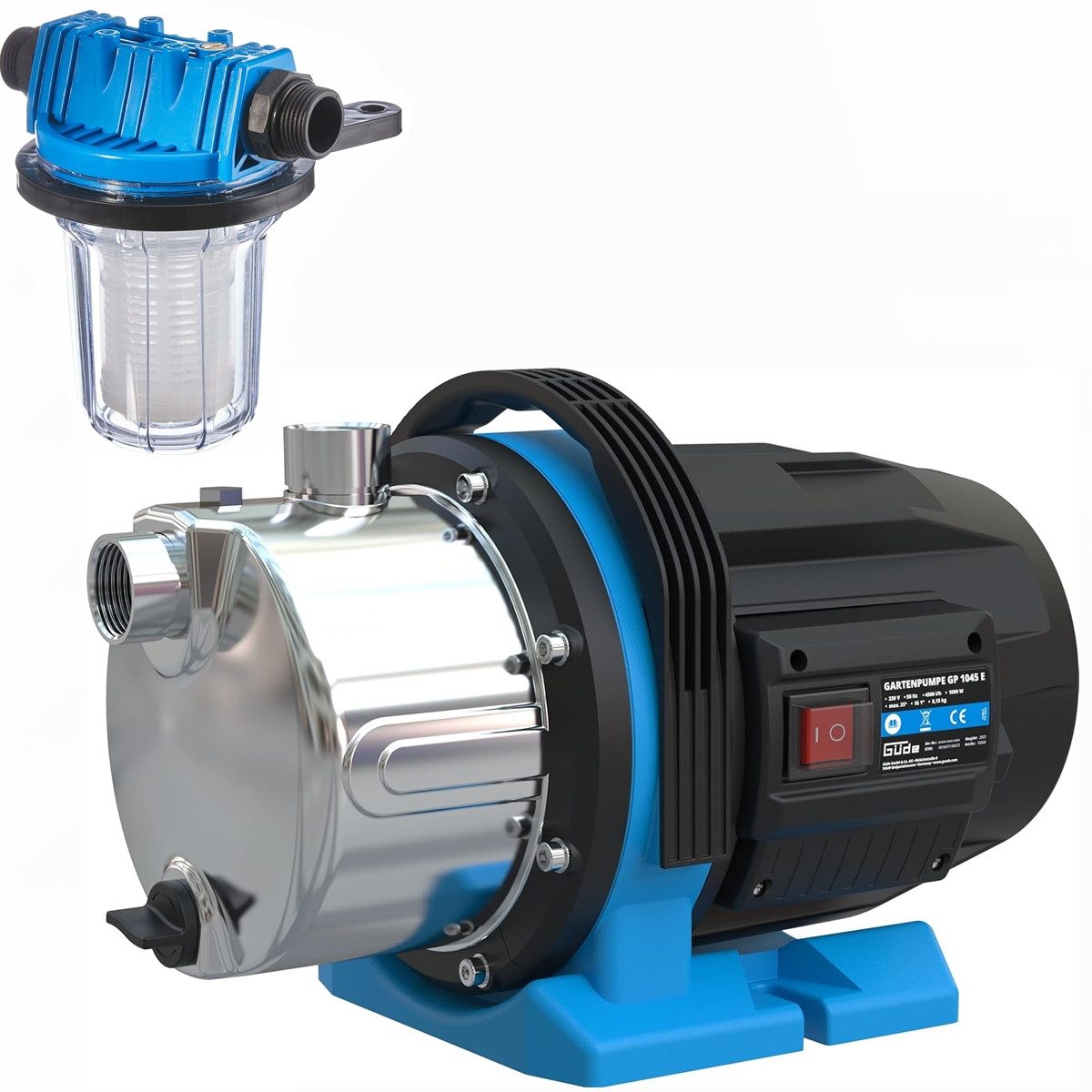 Güde Akku-Gartenpumpe Gartenpumpe GP 1045 E 1000 W, 4500 l/h, Wasserfilter Gartenbewässerung