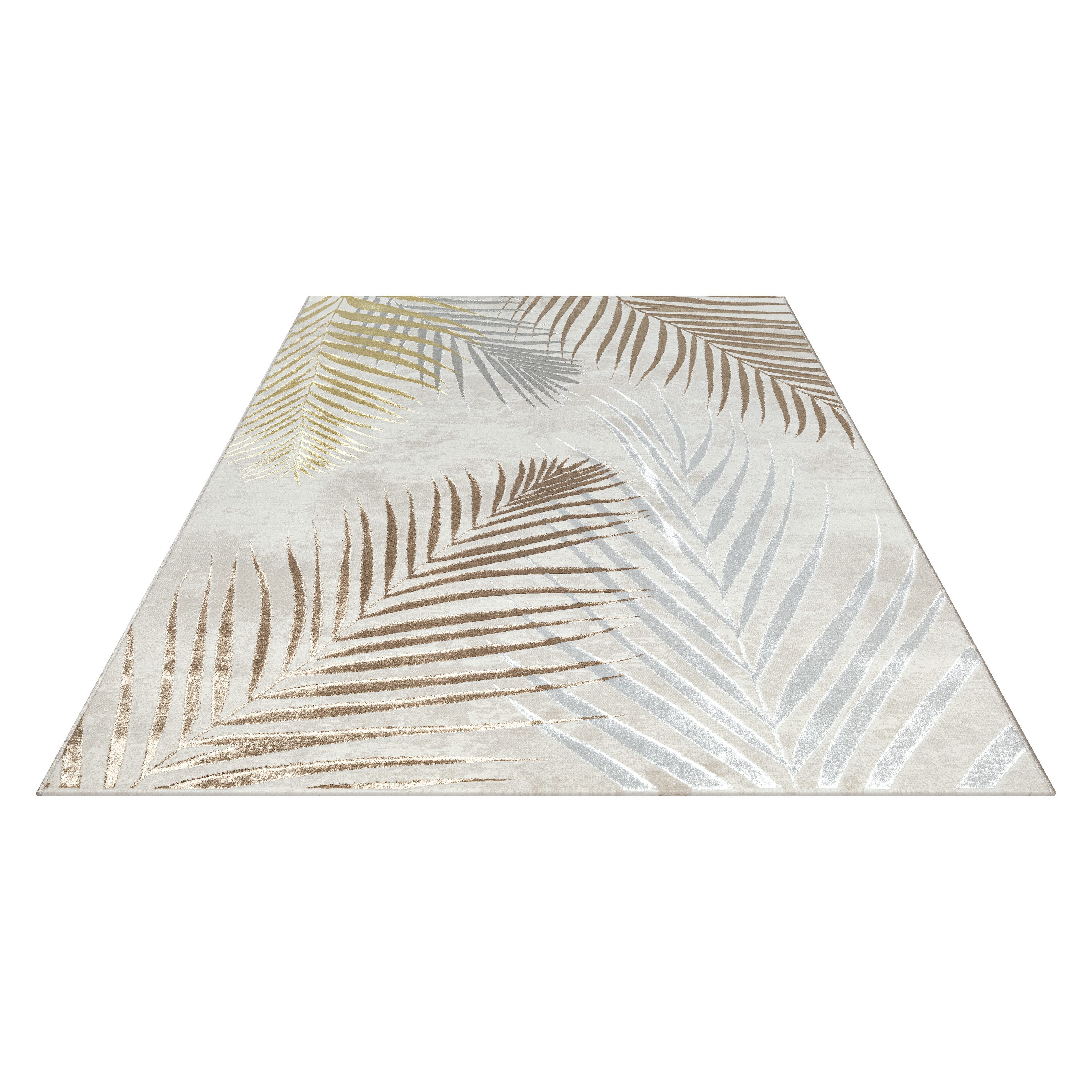 OTTO home Teppich Luvvi, rechteckig, Höhe: 8 mm, Kurzflor, modernes Blätter Design, Hoch-Tief-Struktur, Wohnzimmer
