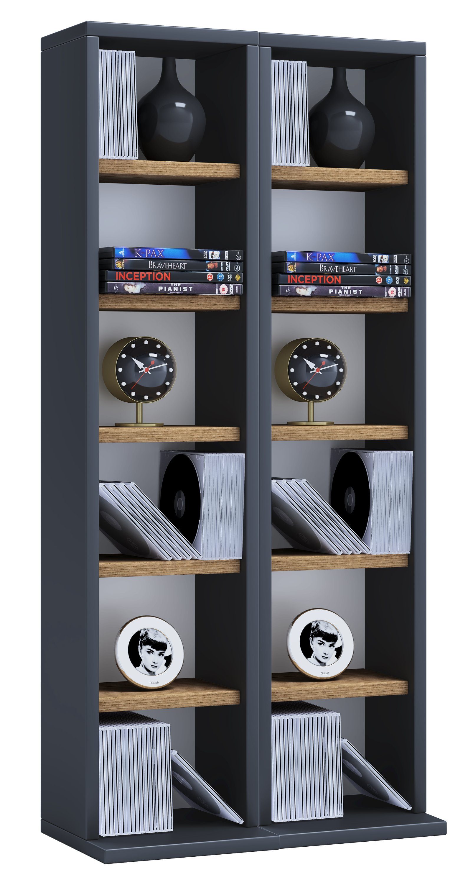 VCM Standregal CD DVD Regal Milano H. 92 x B. 42 x T. 20 cm, Holz CD DVD Stand Regal, BluRay Aufbewahrung