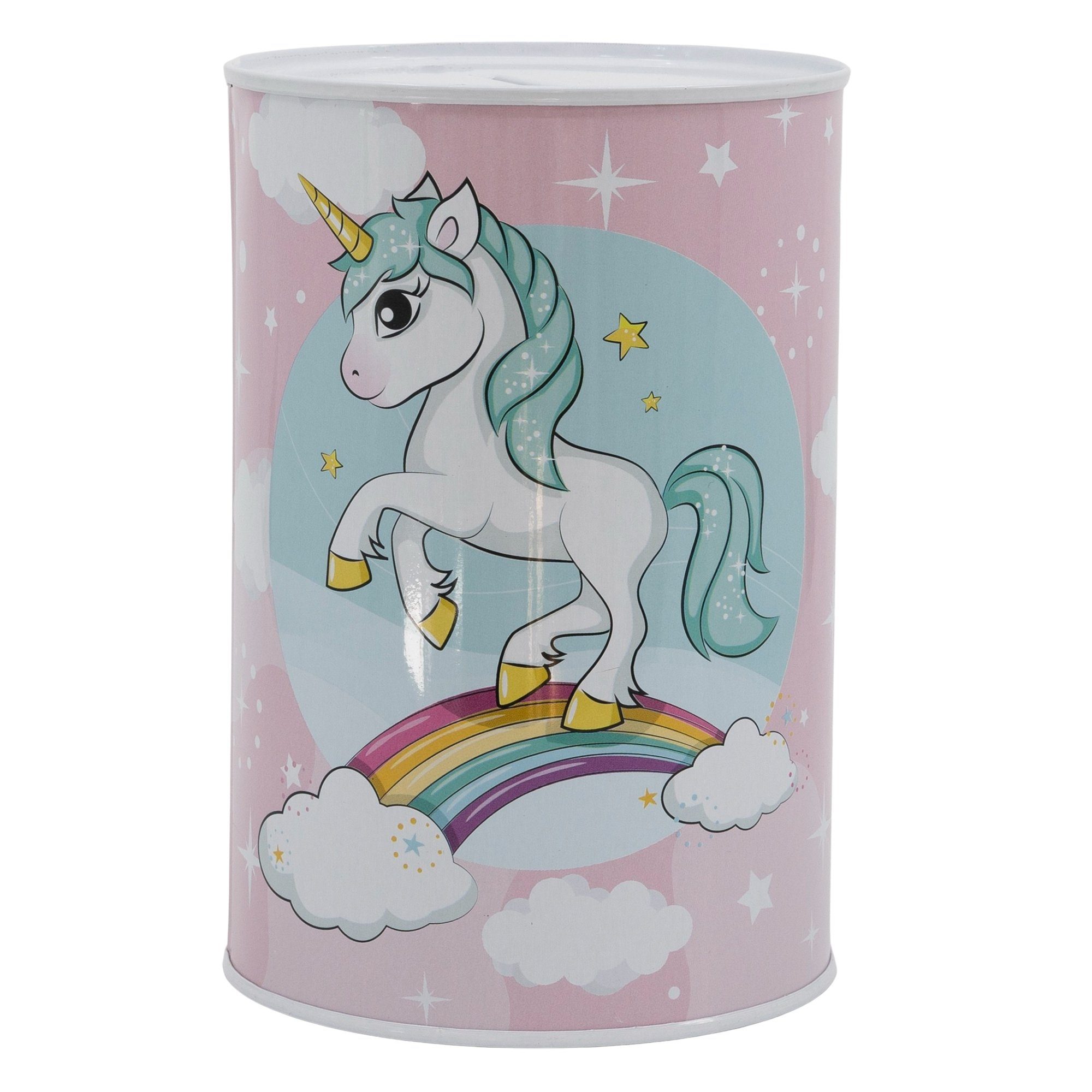 Stor Spardose Kleines Einhorn Unicorn Kinder XL Spardose, Sparschwein aus Weißblech 1000 ml