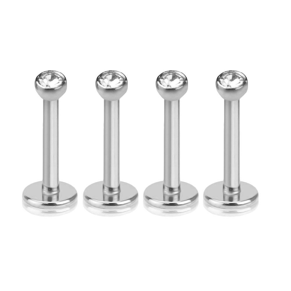 viva-adorno Piercing-Set Lippen Piercing Stecker mit Stein Tragus Labret Stecker Zirkonia (Set, 4-tlg), Edelstahl Innengewinde