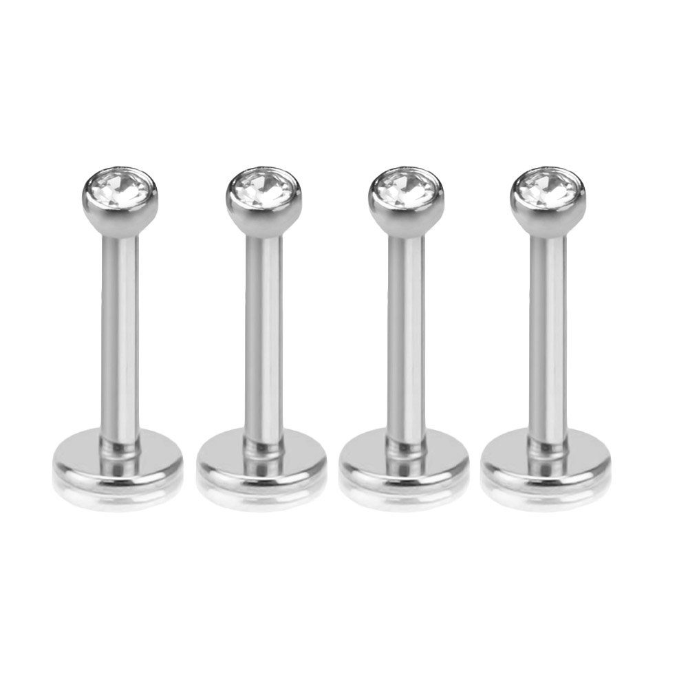 viva-adorno Piercing-Set Lippen Piercing Stecker mit Stein Tragus Labret Stecker Zirkonia (Set, 4-tlg), Edelstahl Innengewinde