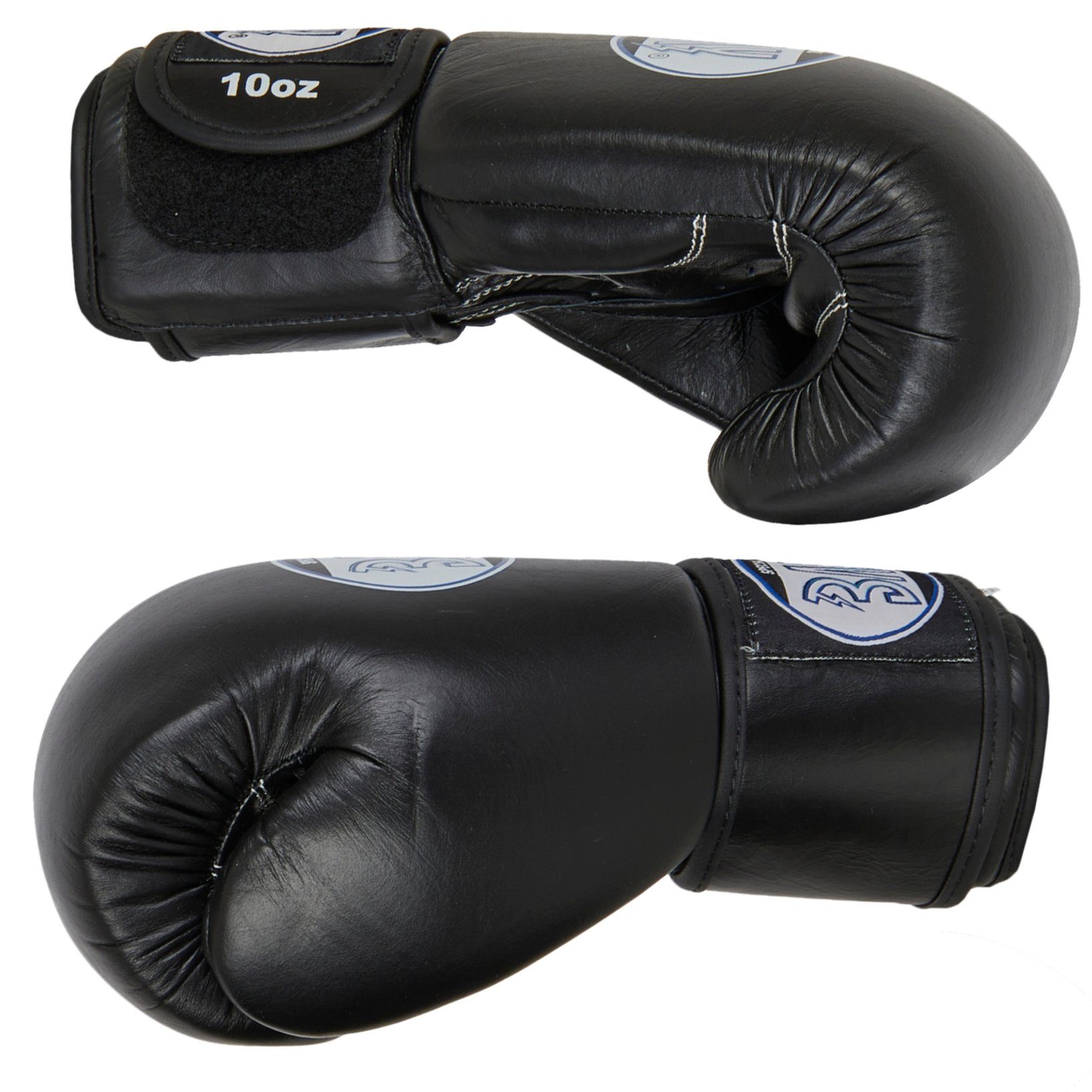 BAY-Sports Boxhandschuhe KO Fighter Leder Box-Handschuhe schwarz 10-16 UZ Kickboxen Thaiboxen (Paar), Hochwertiges Rinder Leder speziell für die hohe Belastung gefertigt