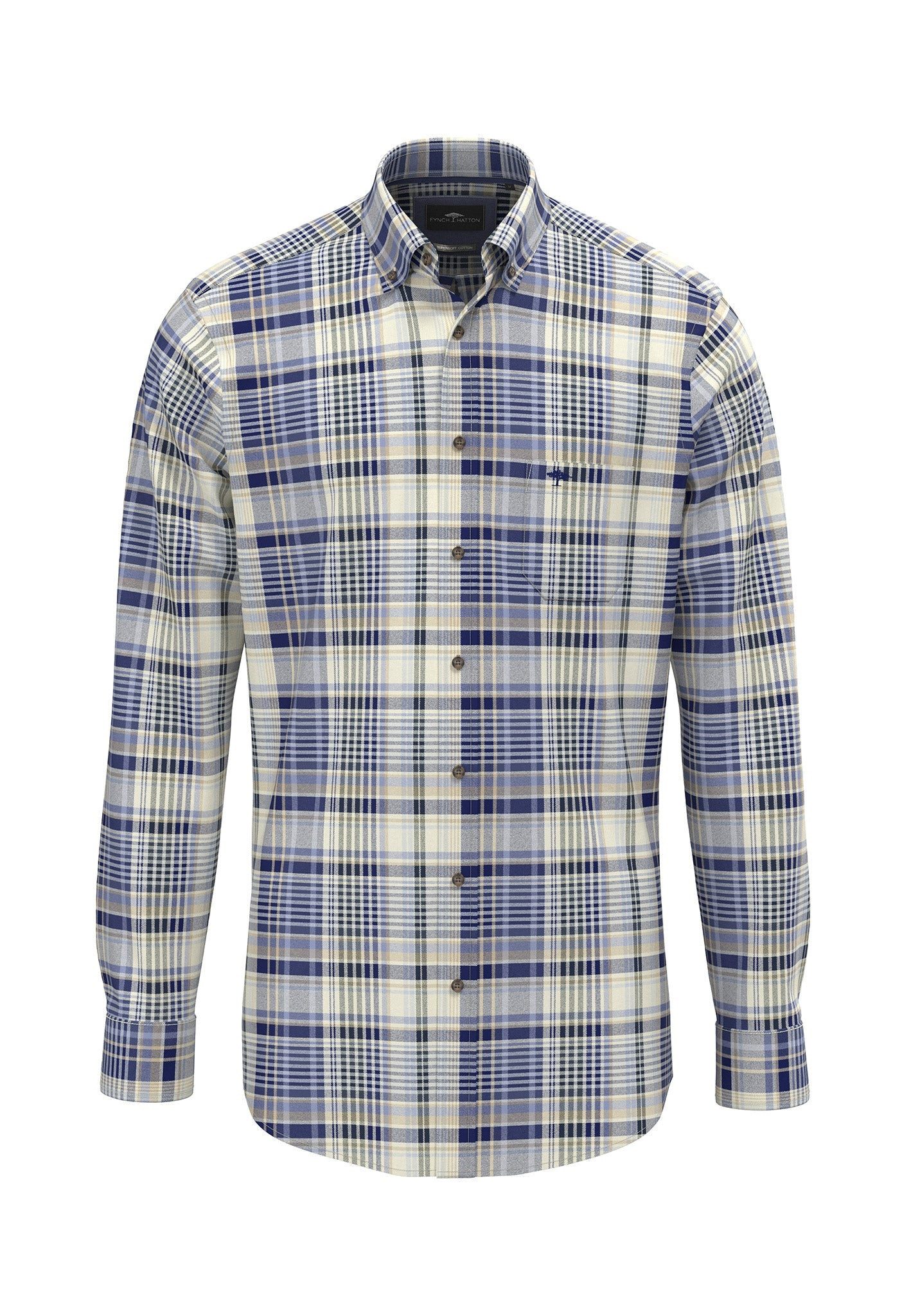 FYNCH-HATTON Kaschmirpullover aus Baumwolle mit Karomuster und Button-Down-Kragen Button-Down-Kragen