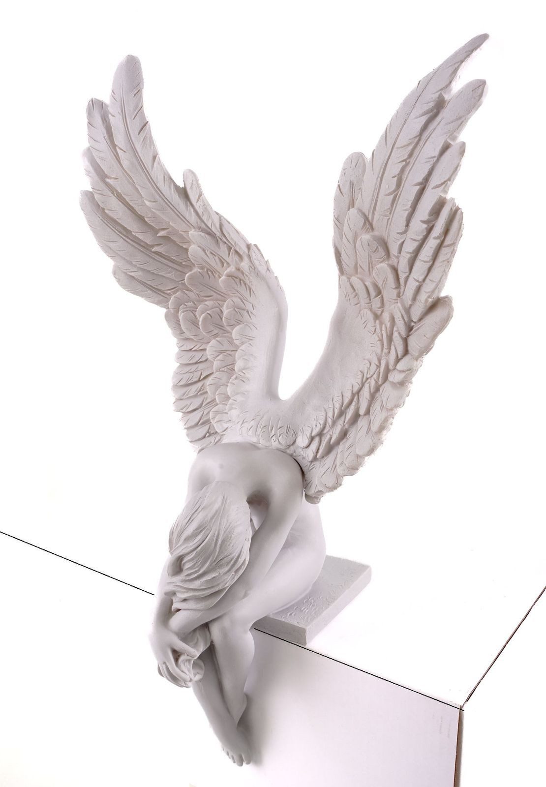 Kremers Schatzkiste Dekofigur Großer Engel der Traurigkeit Kantenhocker 40 cm Weiß Angel Figur