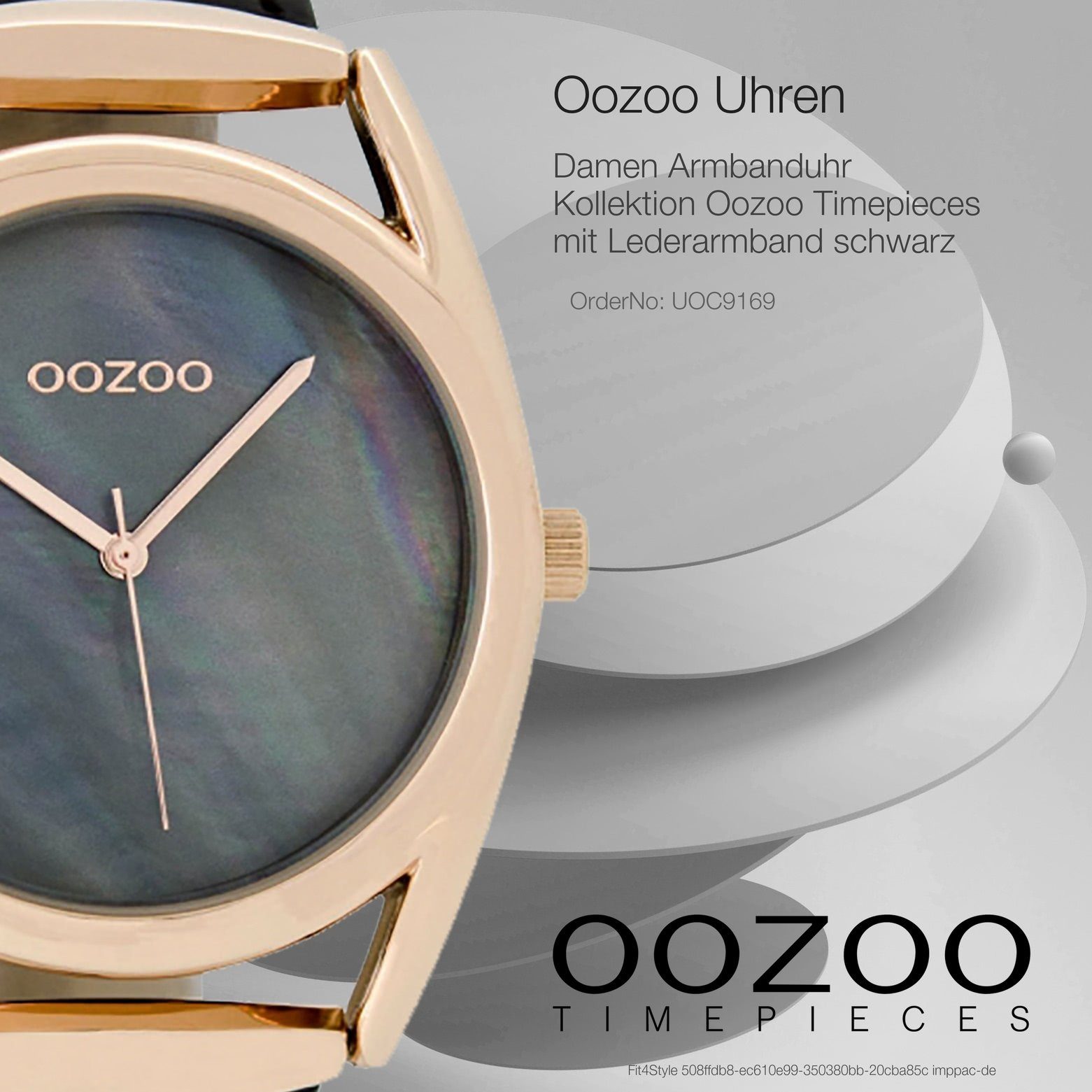 (ca. Quarzuhr Lederarmband, OOZOO rosegold, Damenuhr Armbanduhr groß 42mm) Fashion-Style rund, Damen Oozoo