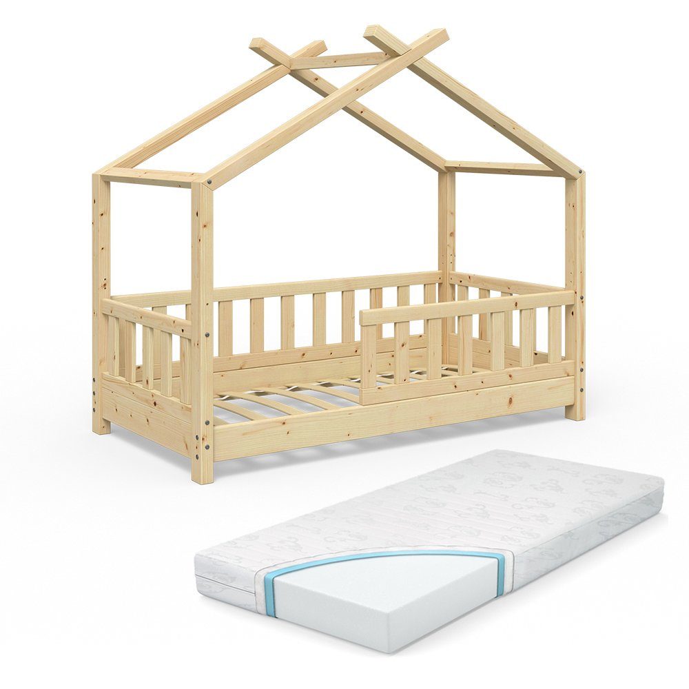 VitaliSpa® Kinderbett »Hausbett DESIGN 70x140cm Natur Zaun Kinder Holz Haus  Hausbett mit Matratze« online kaufen | OTTO
