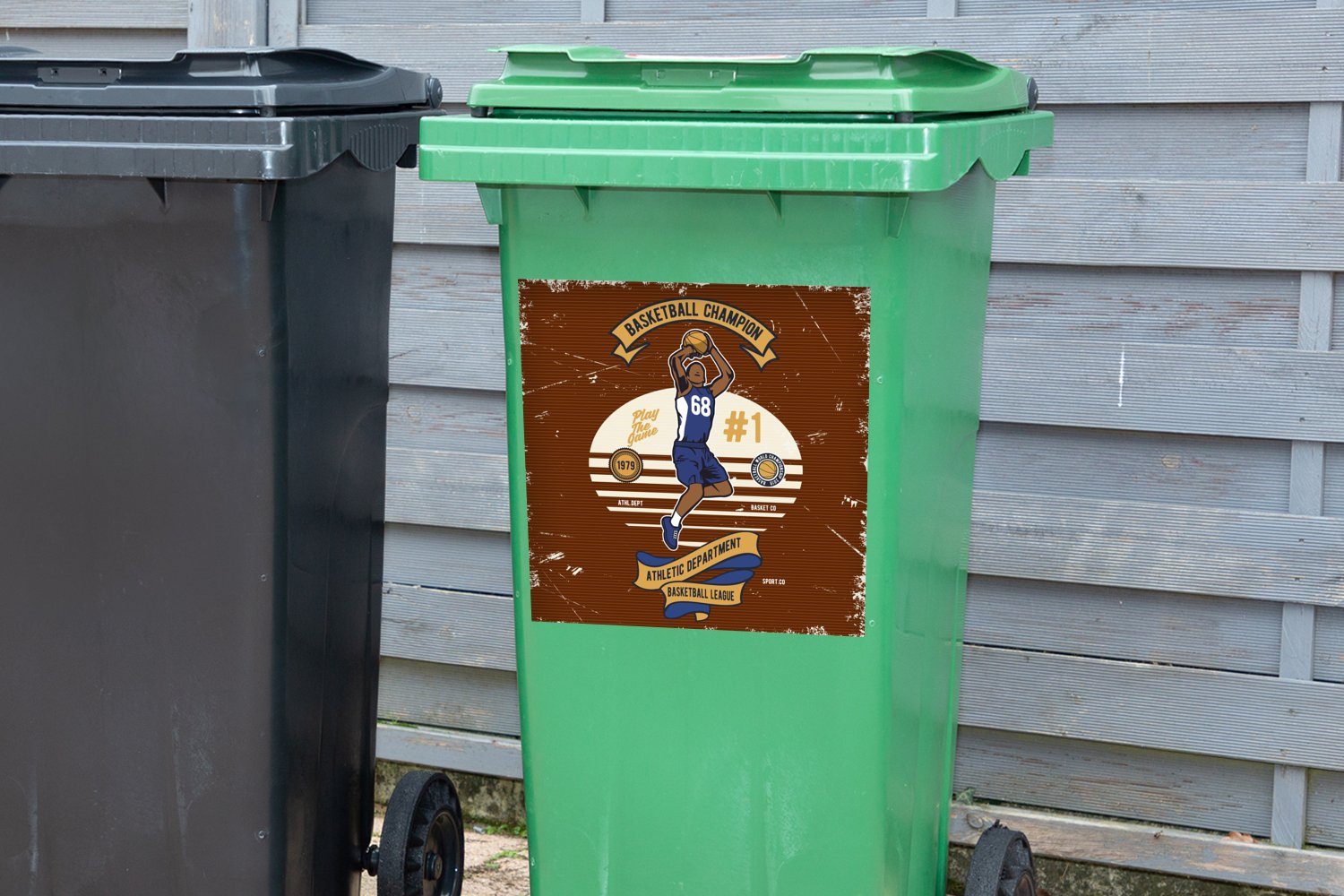 MuchoWow Wandsticker Basketball Container, - Abfalbehälter - Mülleimer-aufkleber, Rot - Mancave Vintage Sticker, Mülltonne, St), (1