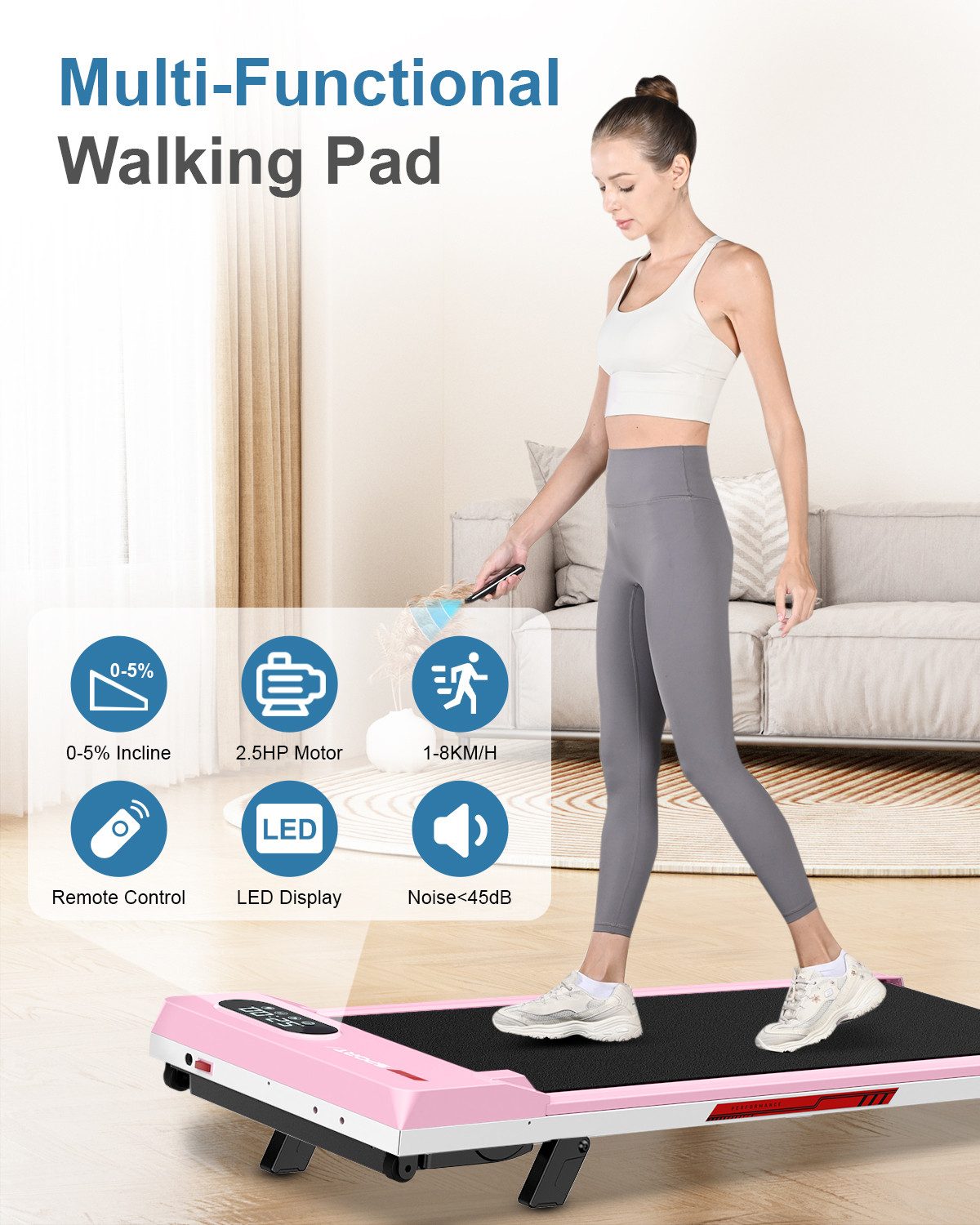 Dskeuzeew Laufband Klappbare Laufbänder 4 in 1 - Laufband mit 5% Steigung (1-8 km/h - LED-Anzeige - Noise<45db, Lauffläche 95 x 38,5 cm), Elektrisches 2.5PS Laufgerät für Zuhause bis 120KG