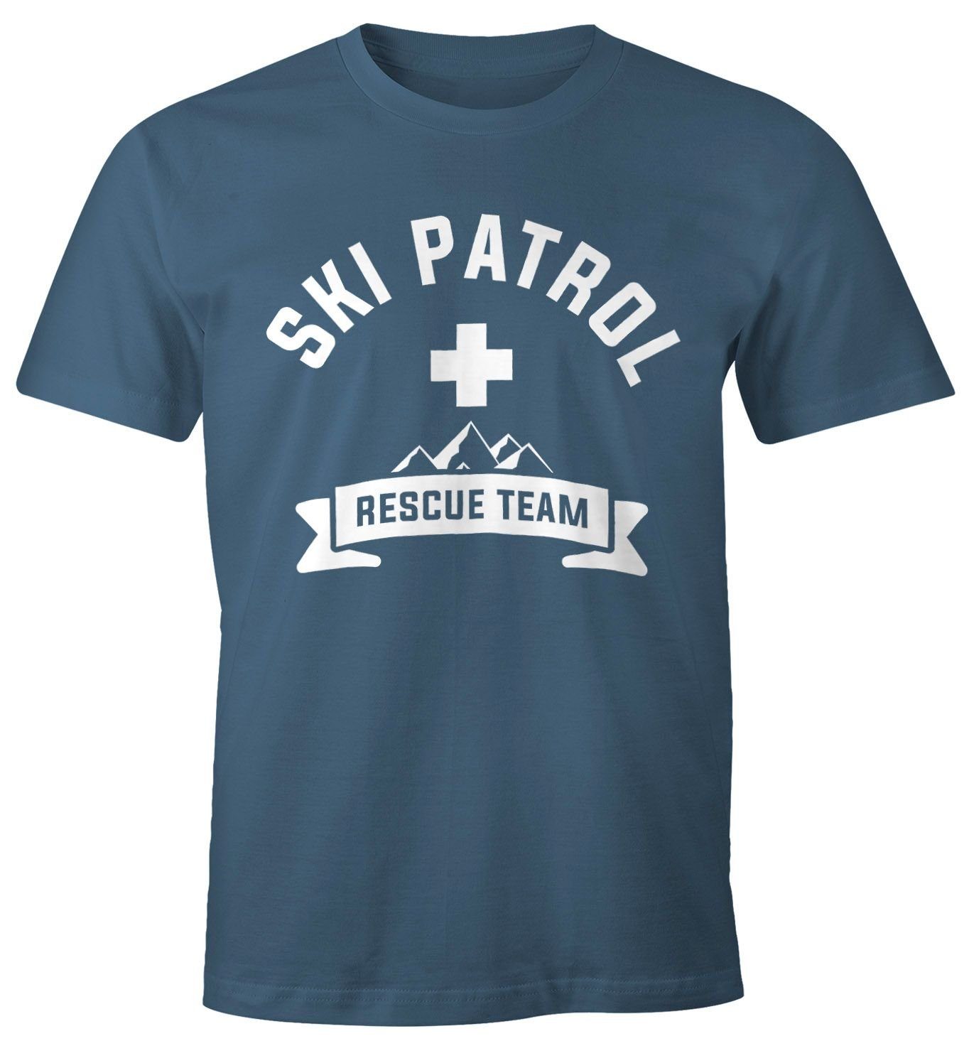 Print-Shirt Apres-Ski Patrol Fun-Shirt Herren Moonworks® blau Print Team MoonWorks Rescue mit T-Shirt