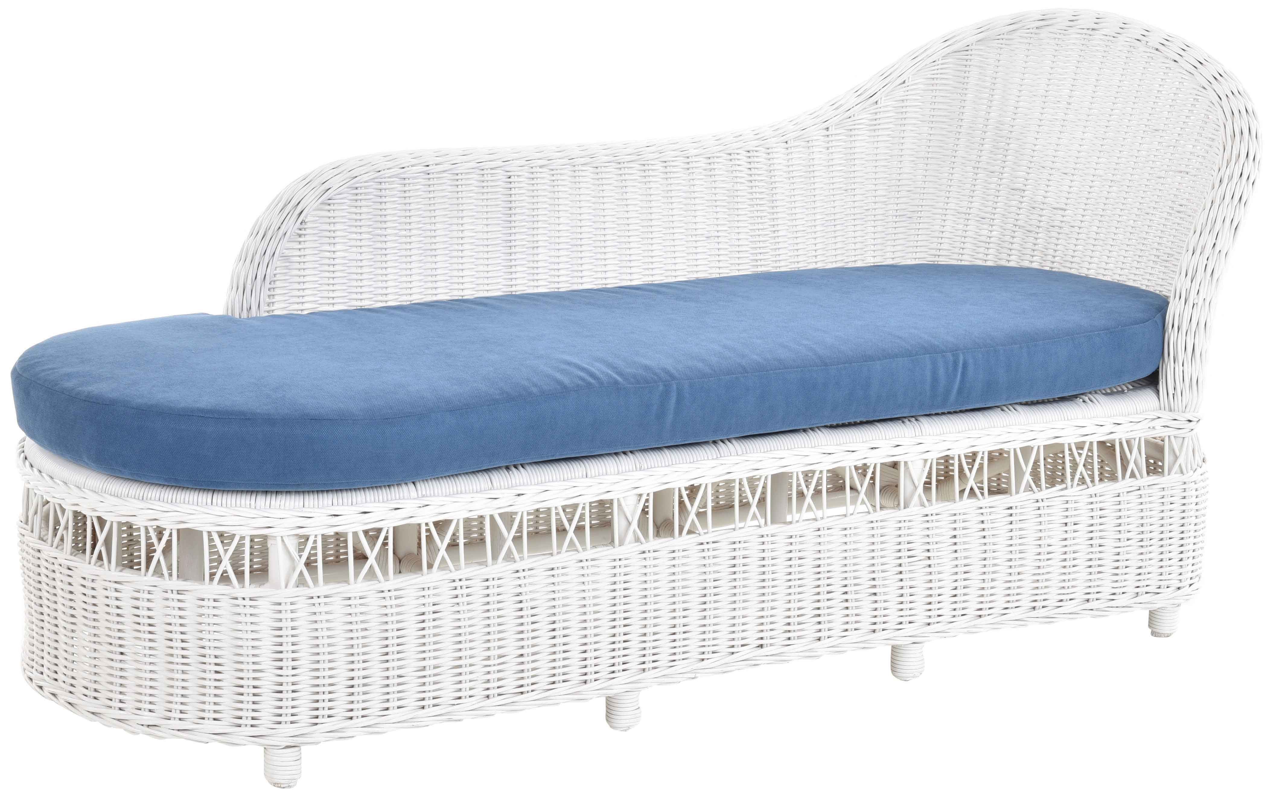 Krines Home Recamiere Rattan Recamiere Landhaus Ottomane Rattanliege Liege mit Polster, Wohnzimmer Wintergarten