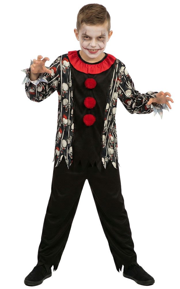 Karneval-Klamotten Clown-Kostüm Horror Pierrot Clown Jungen gruselig Halloween, Jungenkostüm Halloweenkostüm Kinder Grusel Clown in schwarz weiß rot