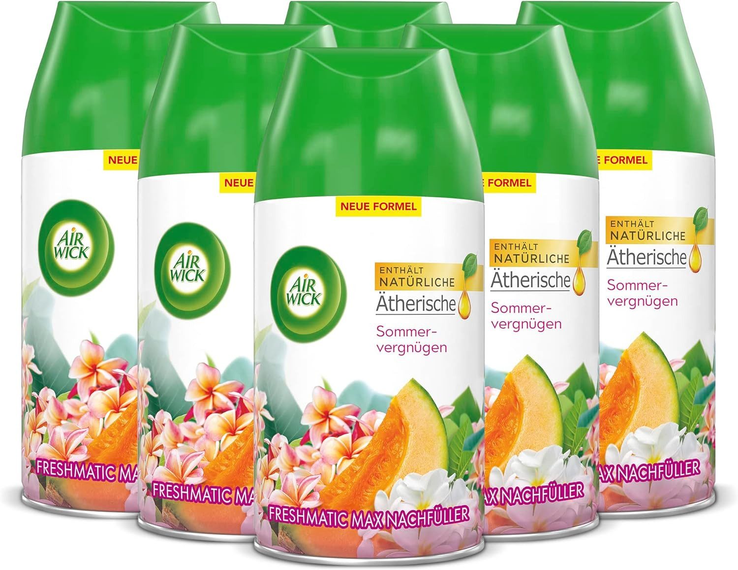 Air Wick Raumduft Freshmatic Max Nachfüller Sommervergnügen 6 x 250ml (Jahresvorrat, 6-St., Automatisches Duftspray), mit ätherischen Ölen
